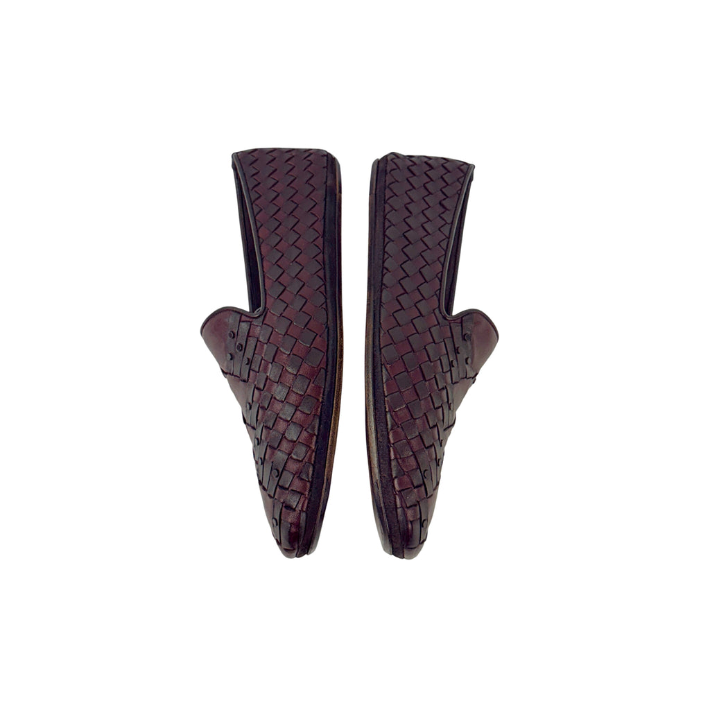 BOTTEGA VENETA Intrecciato Weave Leather Palazzo Loafers/Moccasins Burgundy Colour (Size 42)