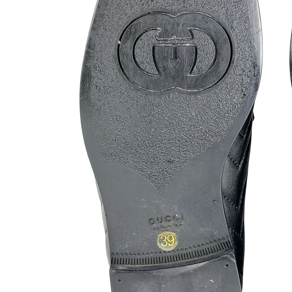 GUCCI Quilted Leather Loafers/Moccasins In Black Double G Logo (Size 39/40)