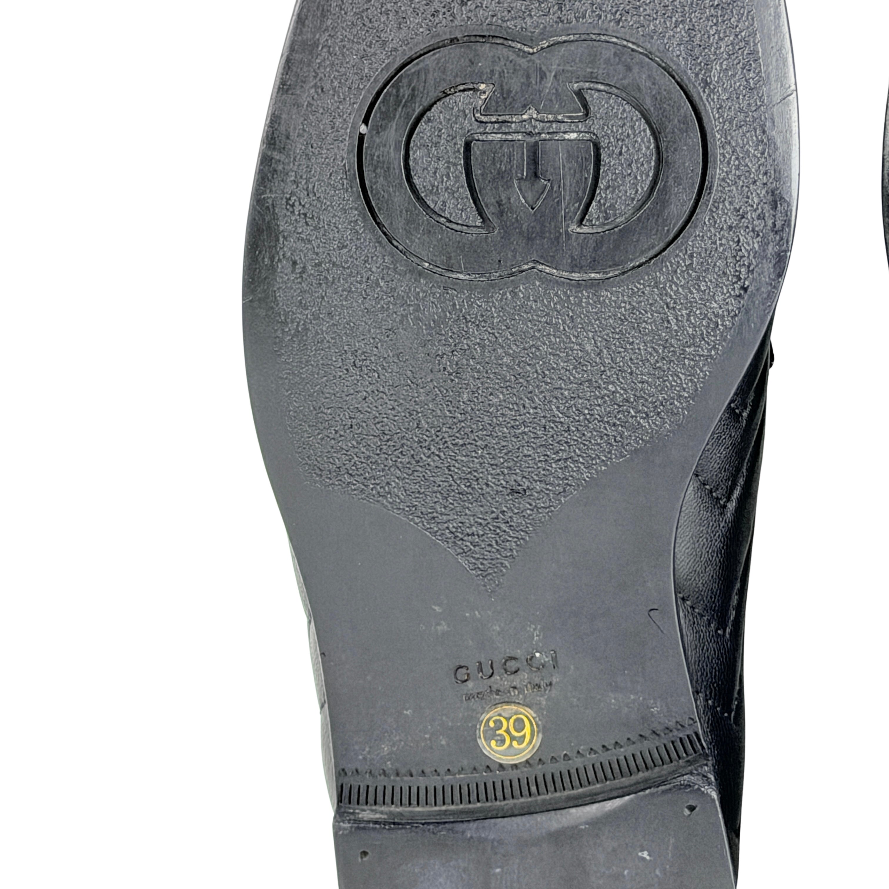 GUCCI Quilted Leather Loafers/Moccasins In Black Double G Logo (Size 39/40)