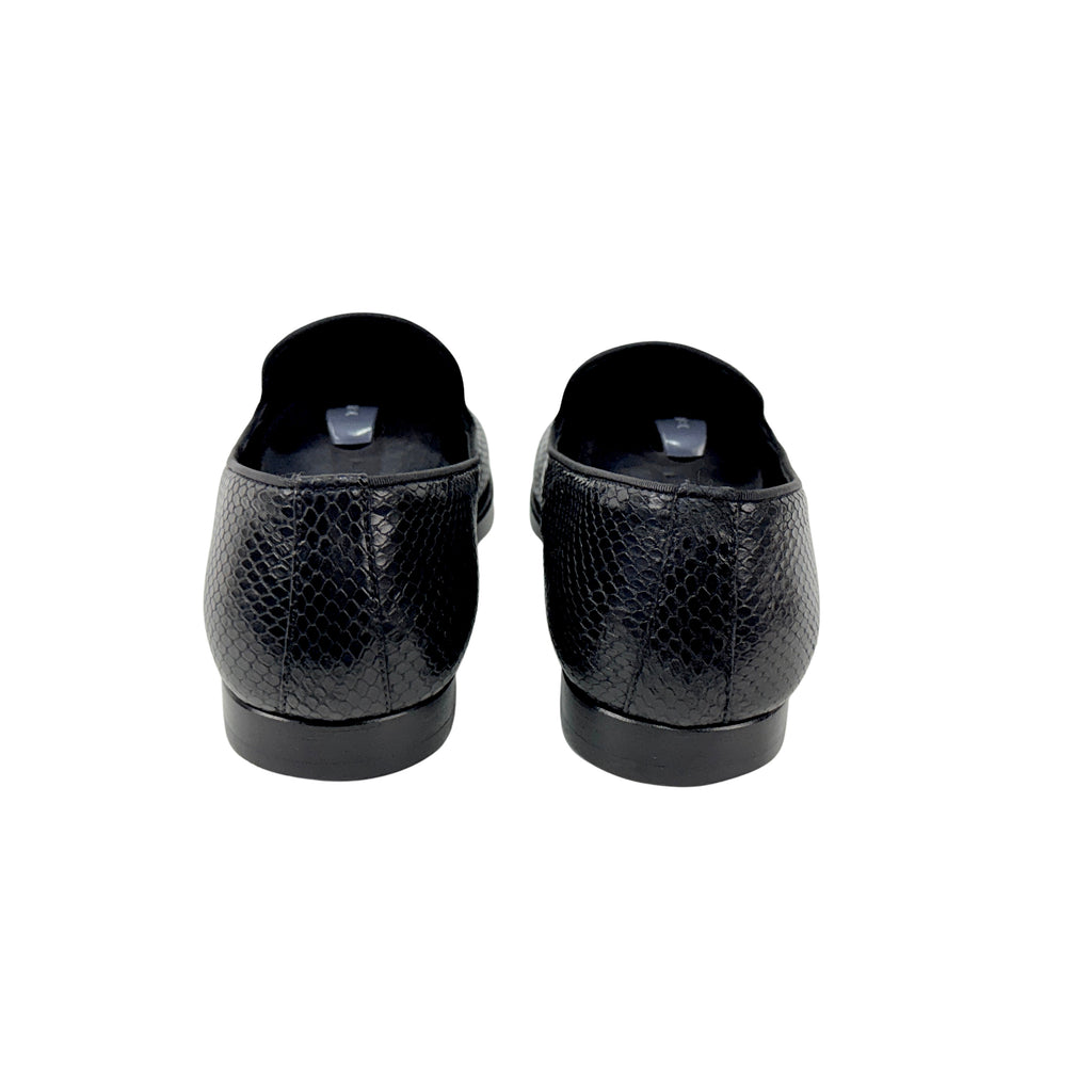 ROBERTO CAVALLI Men's Black Embossed Snakeskin Leather Loafers/Moccasins (Size 44)