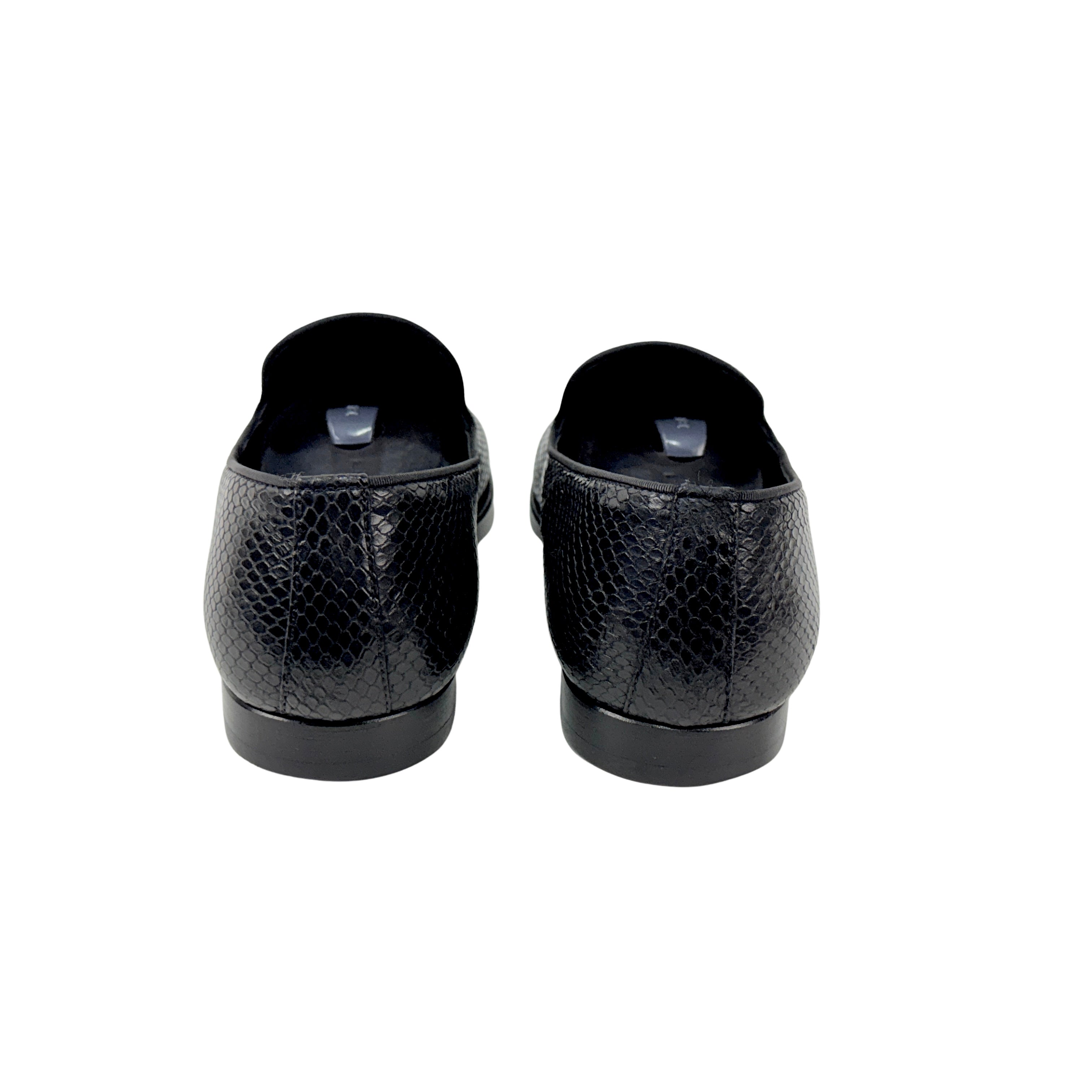 ROBERTO CAVALLI Men's Black Embossed Snakeskin Leather Loafers/Moccasins (Size 44)