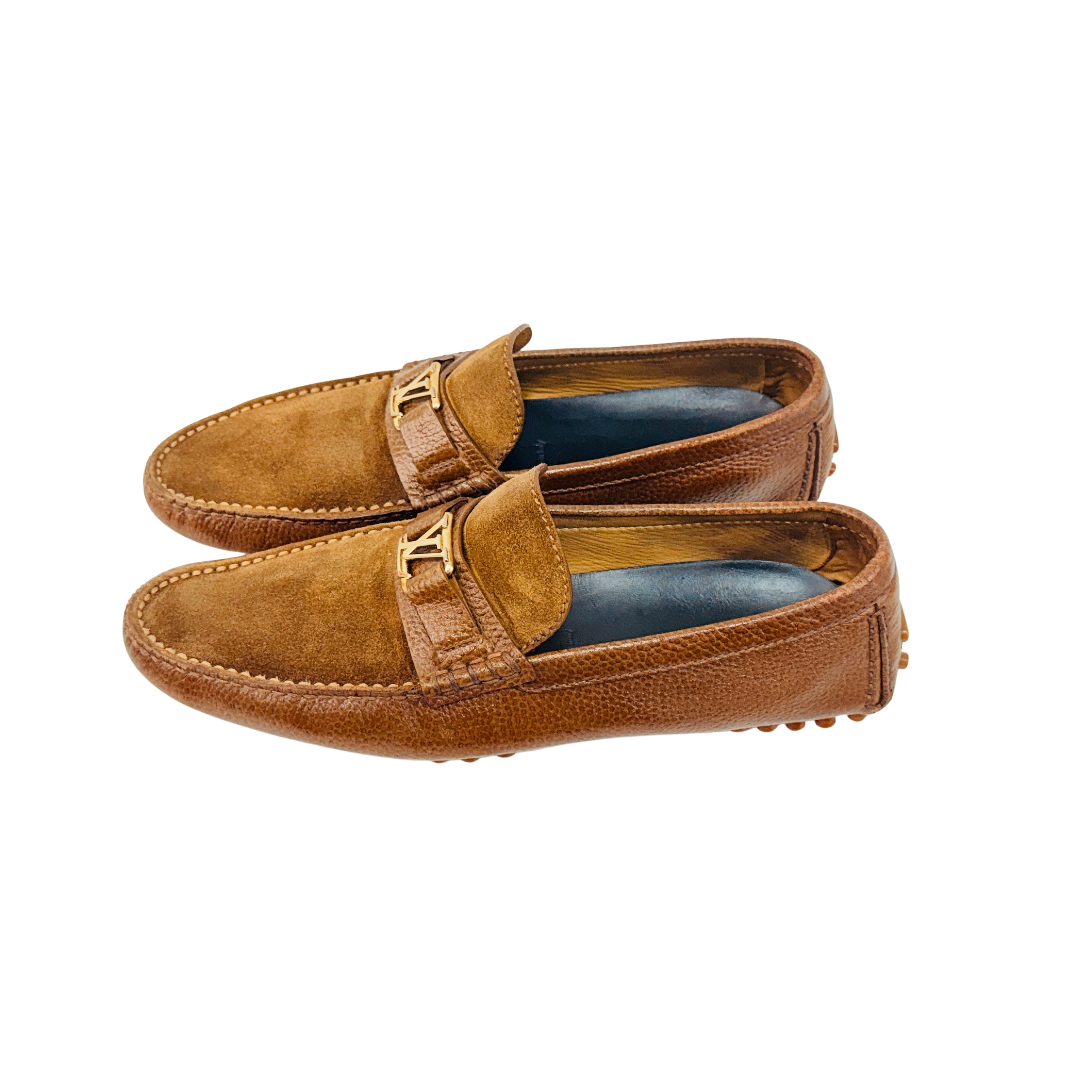 LOUIS VUITTON Hockenheim Brown Suede And Grain Leather Loafers/Moccasins/Driving (Size 44.5)