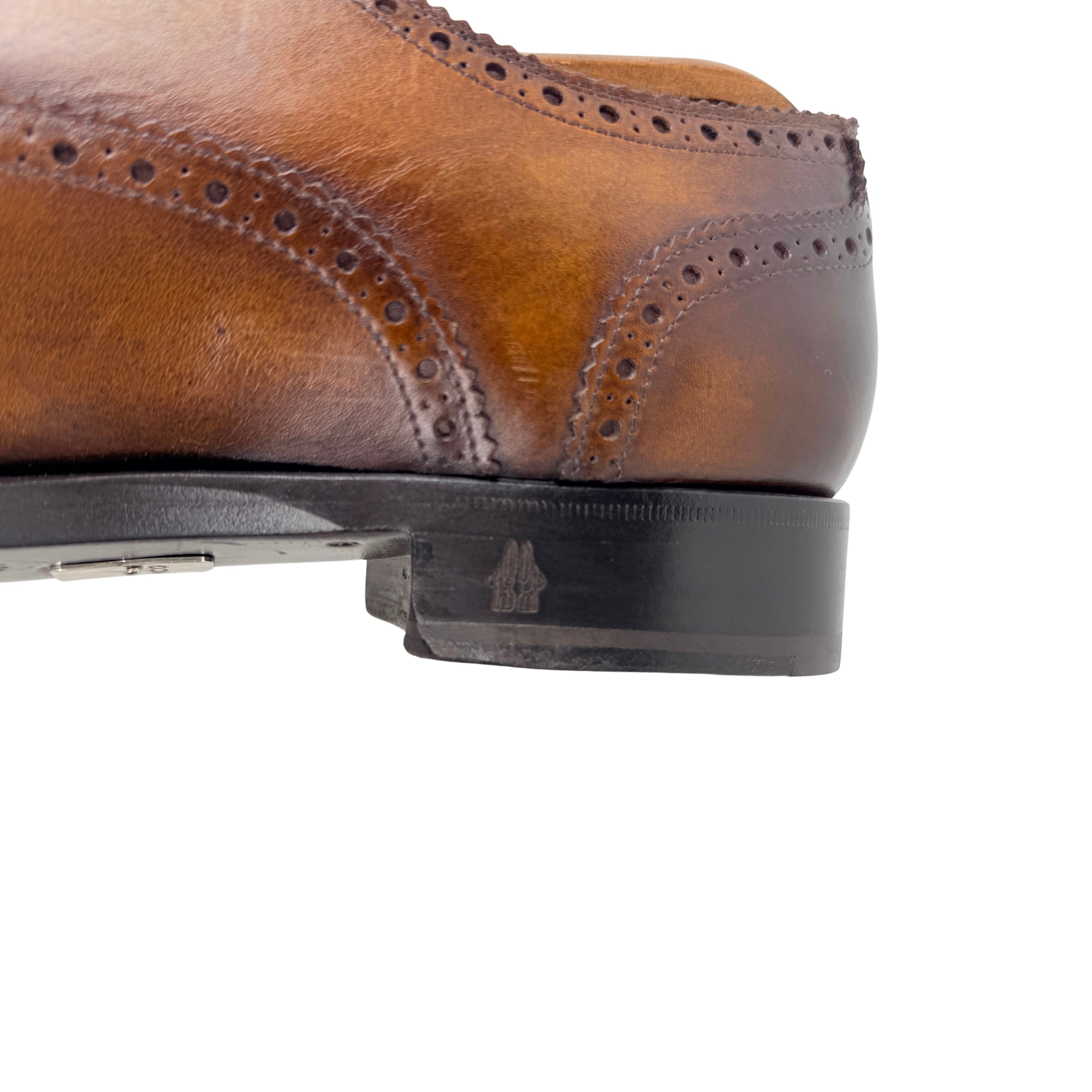 DI BIANCO Oxford/Derby Men's Leather Brogues Dark Tan And Patina Brown Finish(Size 45)