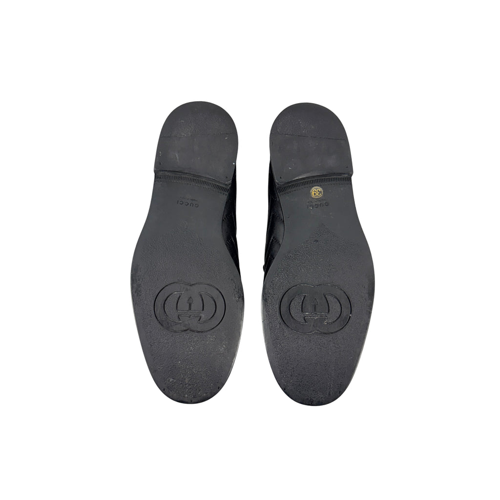 GUCCI Quilted Leather Loafers/Moccasins In Black Double G Logo (Size 39/40)