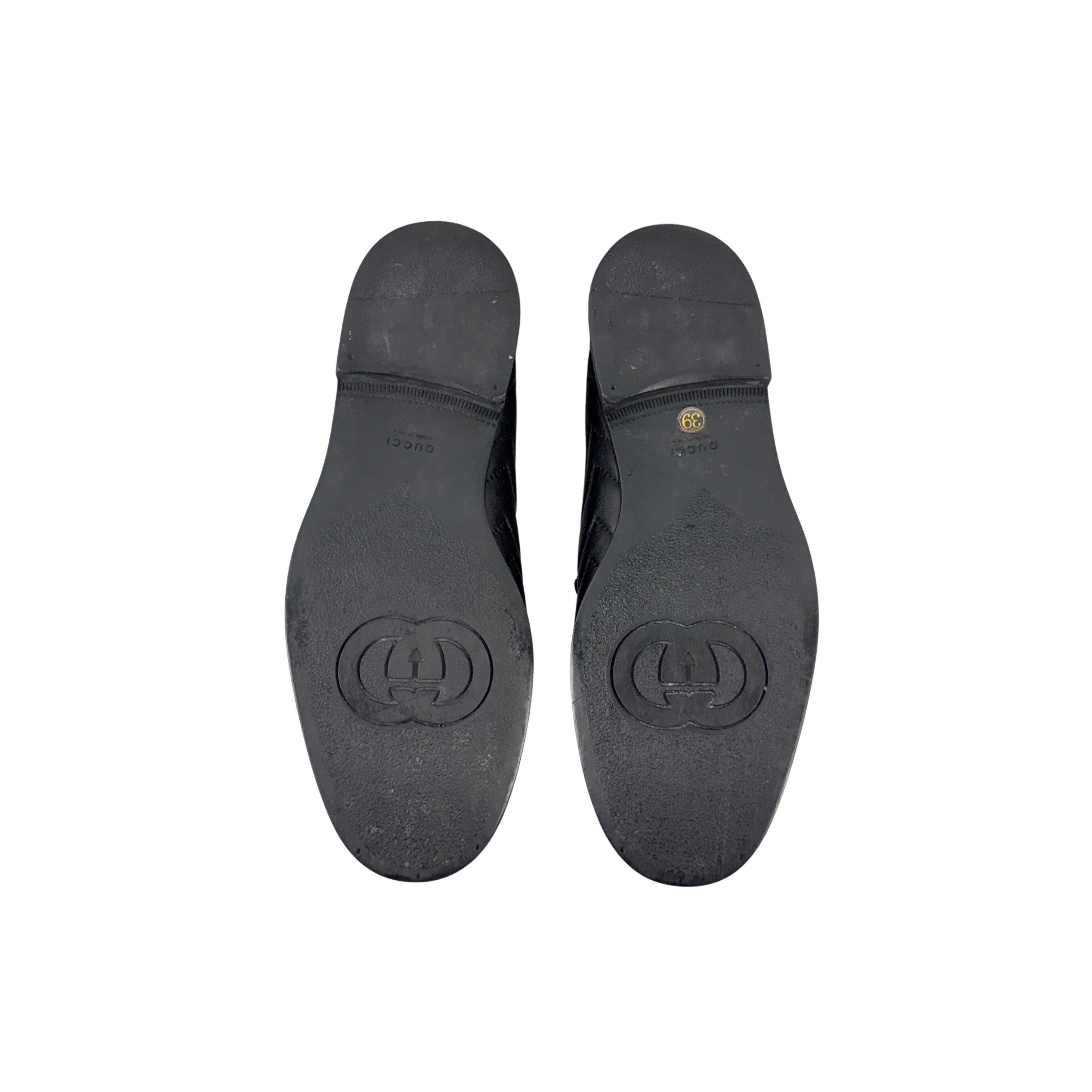 GUCCI Quilted Leather Loafers/Moccasins In Black Double G Logo (Size 39/40)