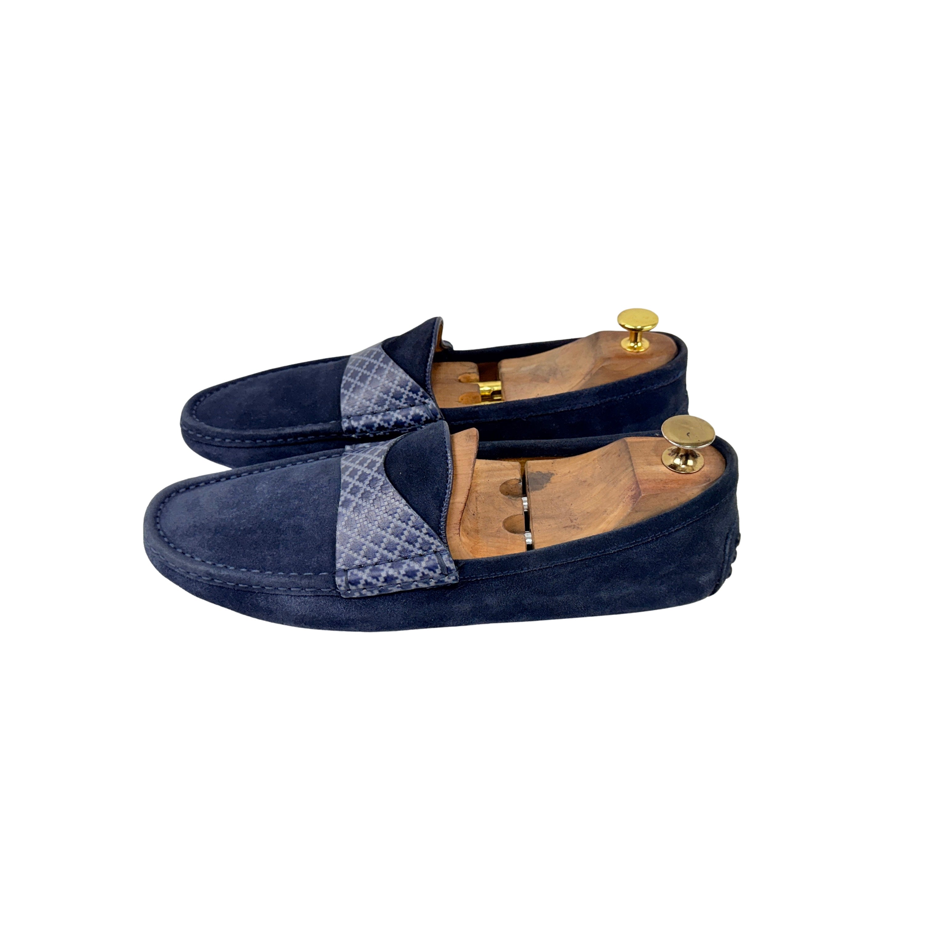 GUCCI Men's Blue Suede Leather Diamond-Patterned(Guccissima Inspired)Strap Loafers/Moccasins(Size 42.5)