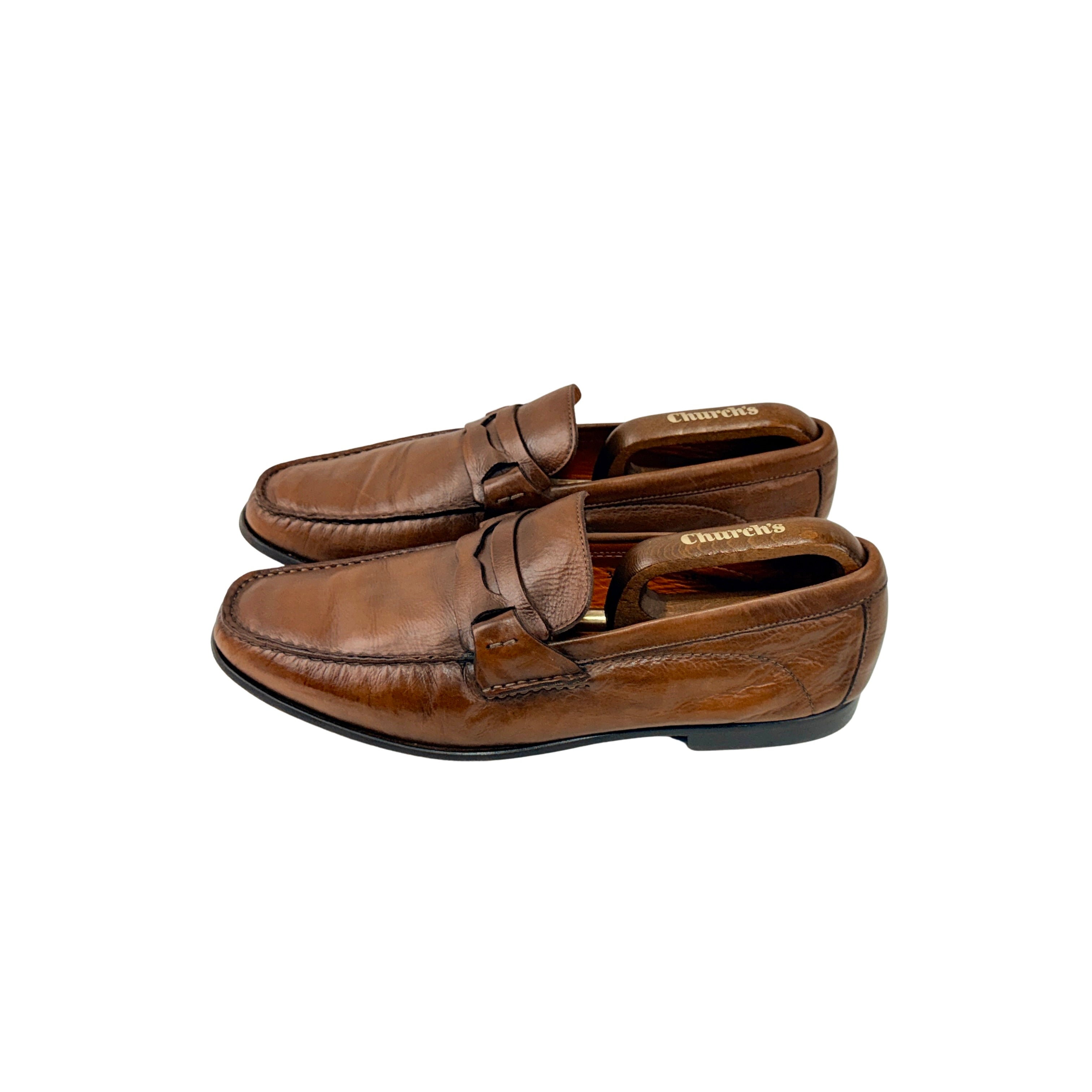 SANTONI Penny Loafers/Moccasins Crafted In Brown Leather With Their Signature Orange Lining (Size 44)