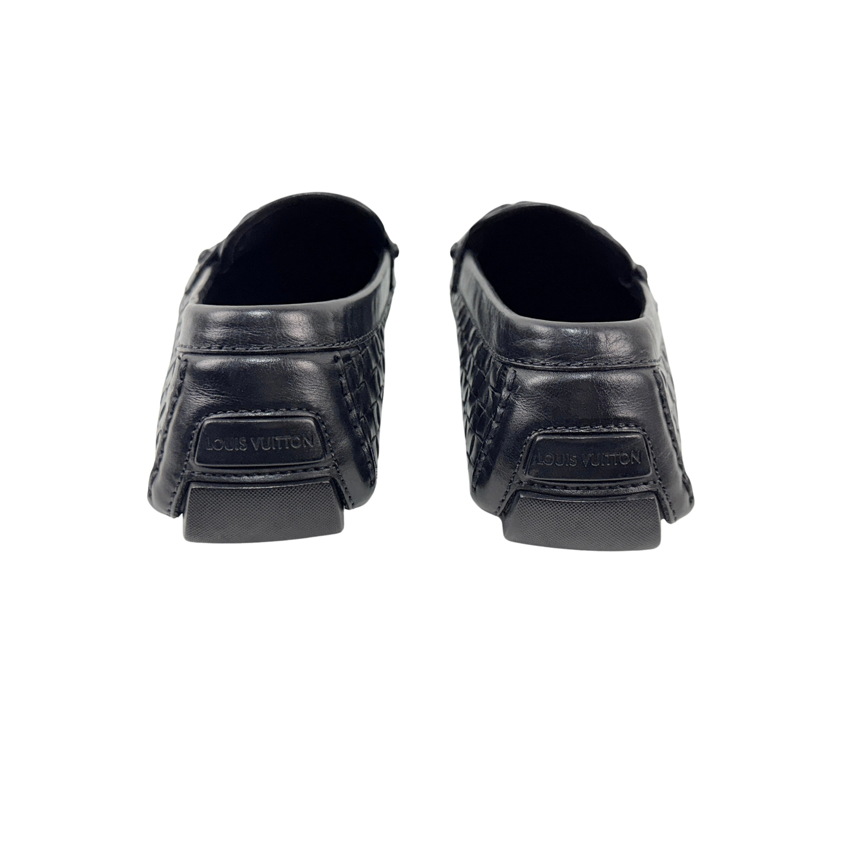 LOUIS VUITTON Black Woven Leather Monte Carlo Loafers/Moccasins(Size 46)