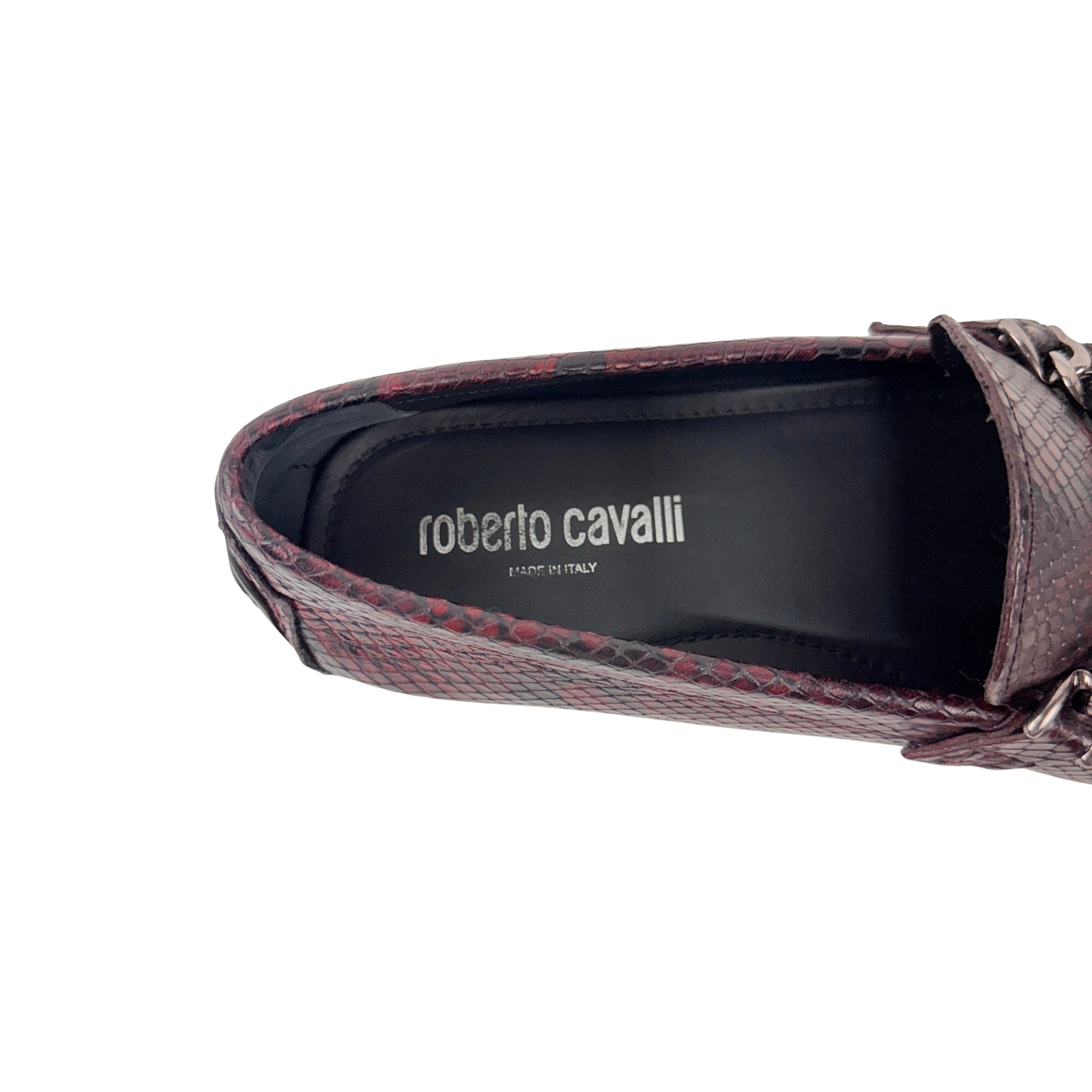 ROBERTO CAVALLI Men’s Burgundy Snakeskin Leather Loafers/Moccasins (Size 41)
