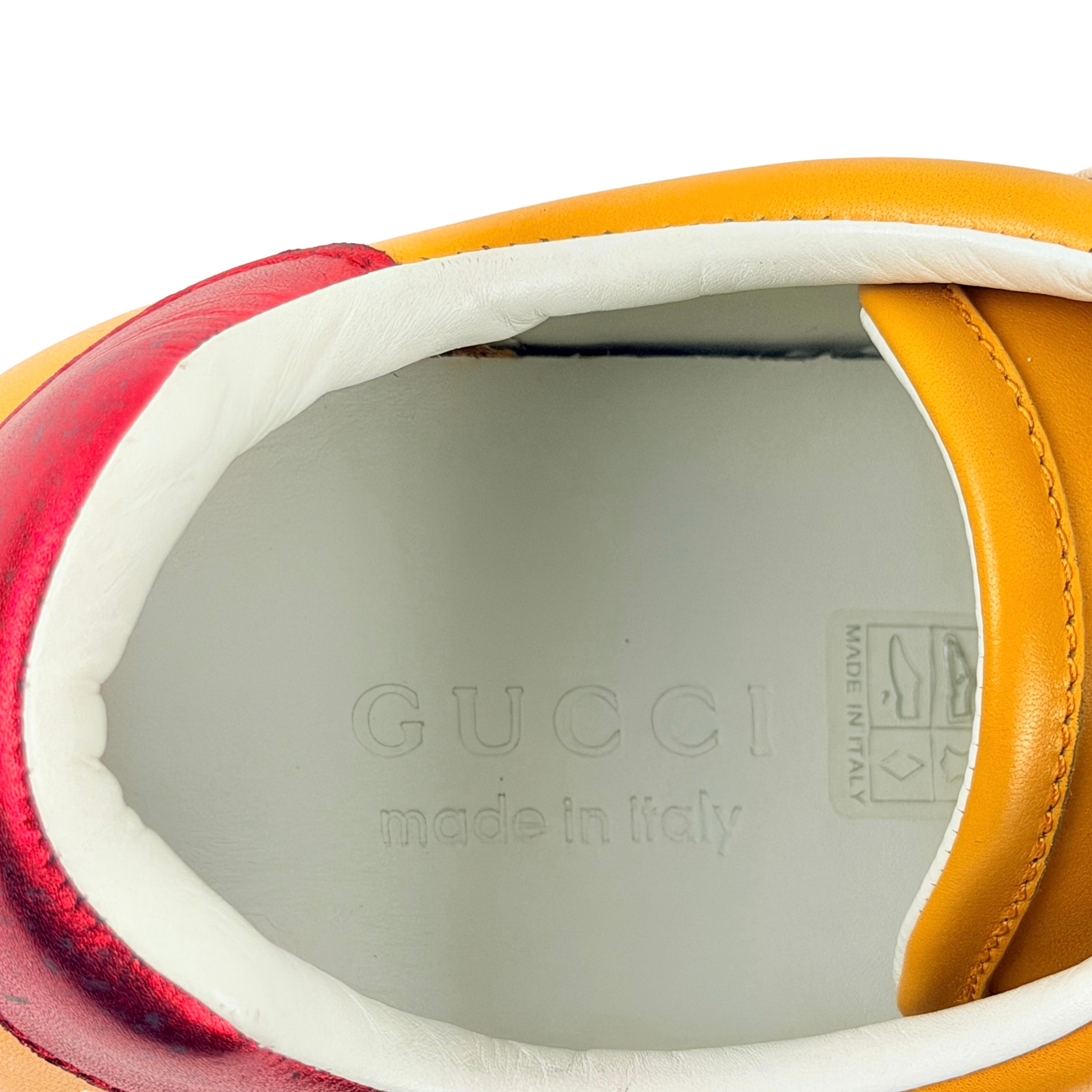 GUCCI Mens Yellow New Ace Elastic Band Leather Flat Low Top Lace Sneakers (Size 41)