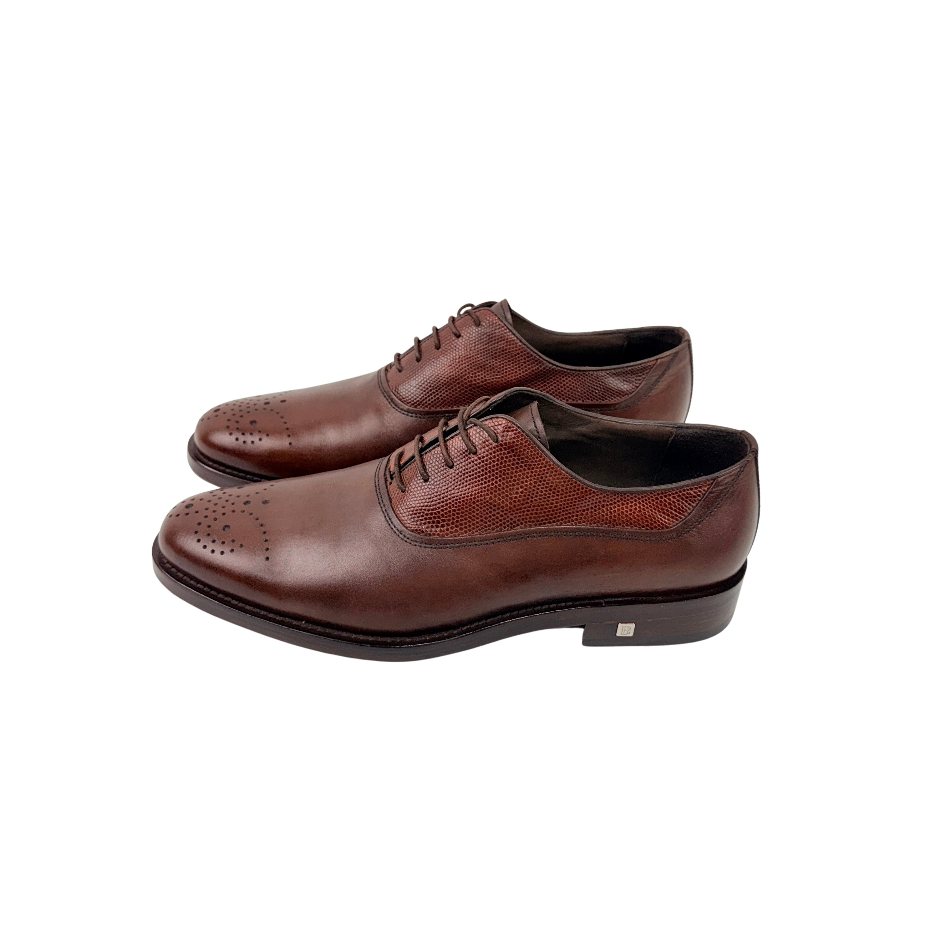 BALMAIN PARIS Men's Brown Leather On The Vamp(Lizard or Snakeskin) Derby/Oxfords (Size 41)