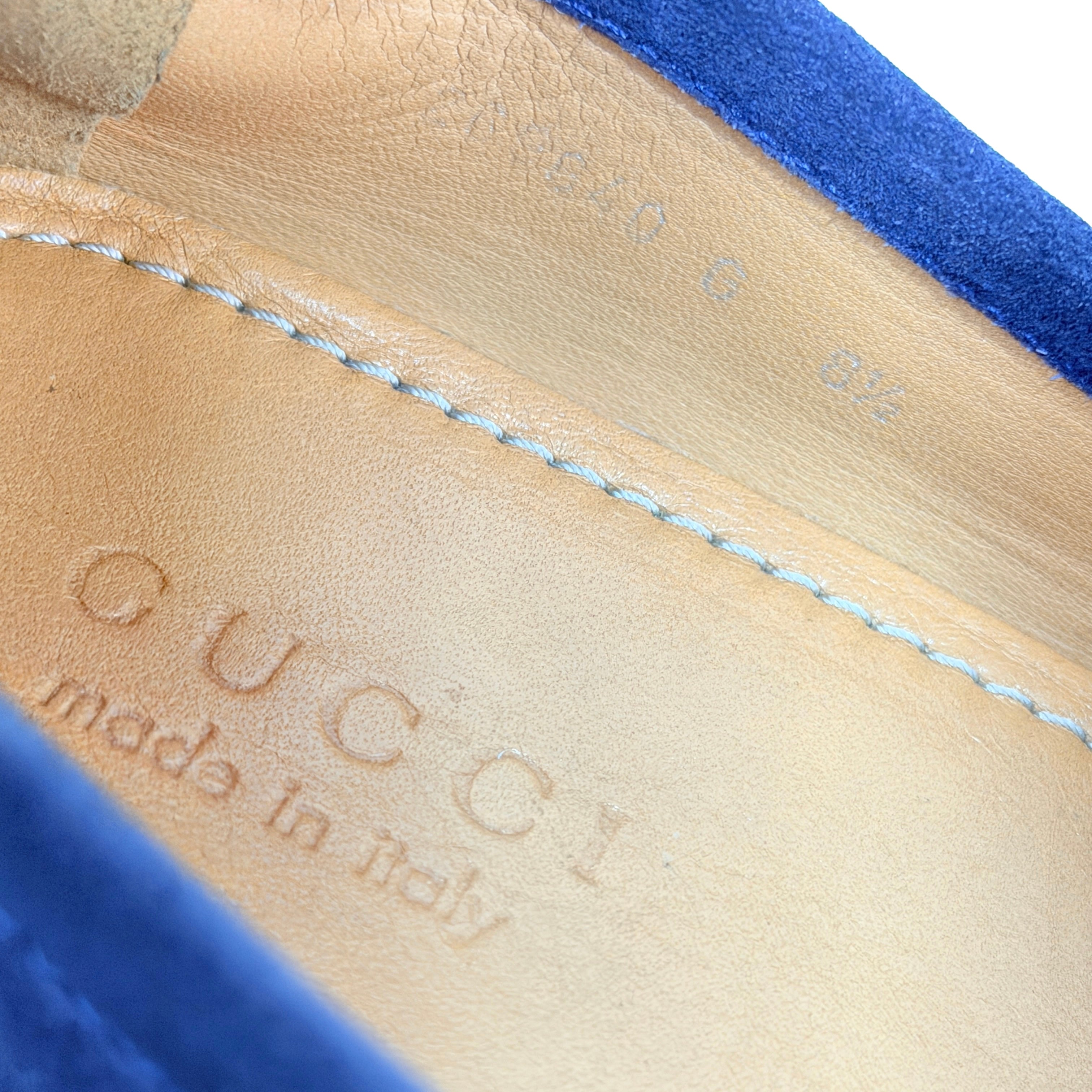 GUCCI Men's Blue Suede Leather Diamond-Patterned(Guccissima Inspired)Strap Loafers/Moccasins(Size 42.5)