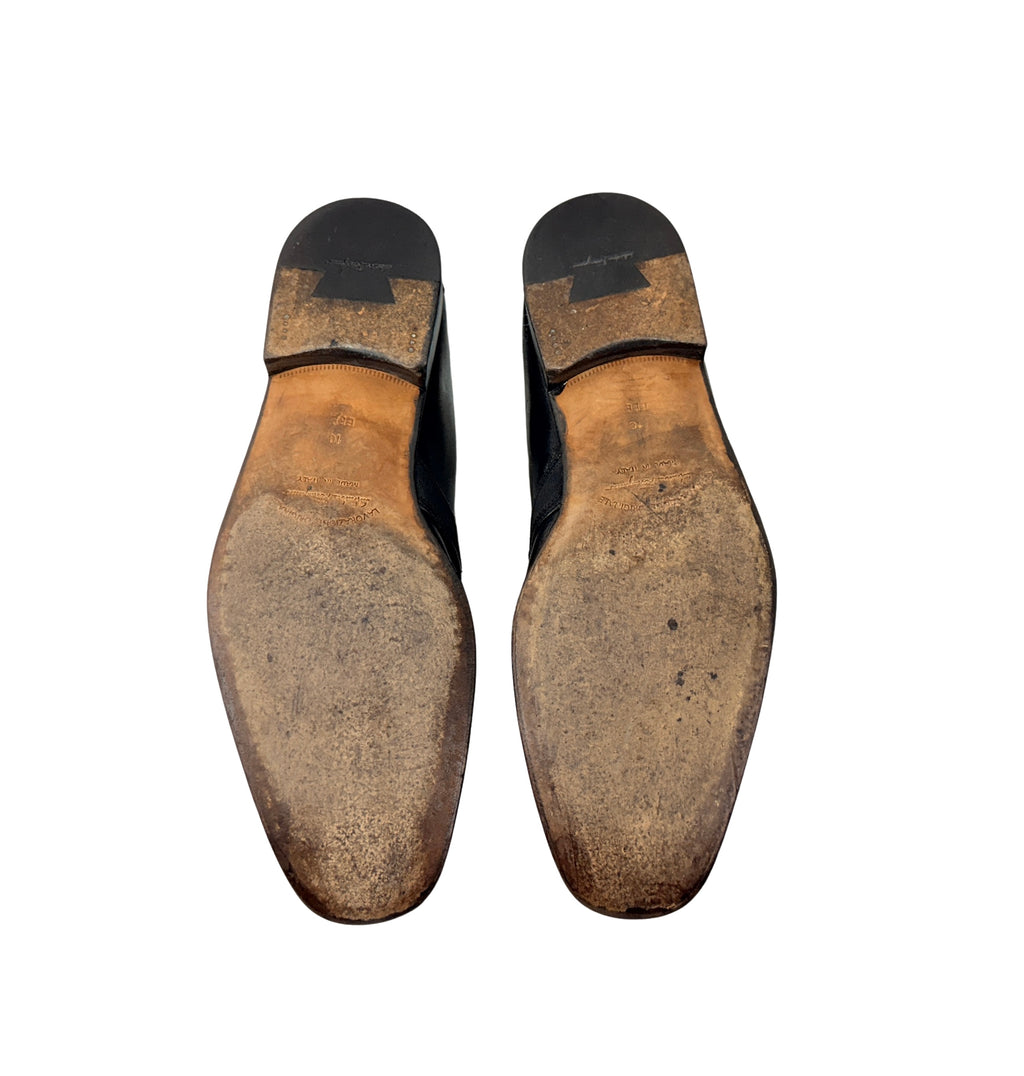 SALVATORE FERRAGAMO-Lavorazione Originale Fabric-Trimmed Leather Loafers/Moccasins (Size 44)