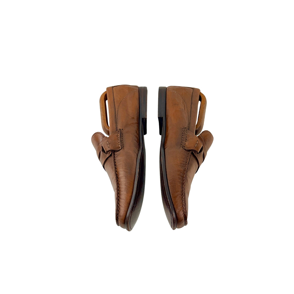 SANTONI Penny Loafers/Moccasins Crafted In Brown Leather With Their Signature Orange Lining (Size 44)