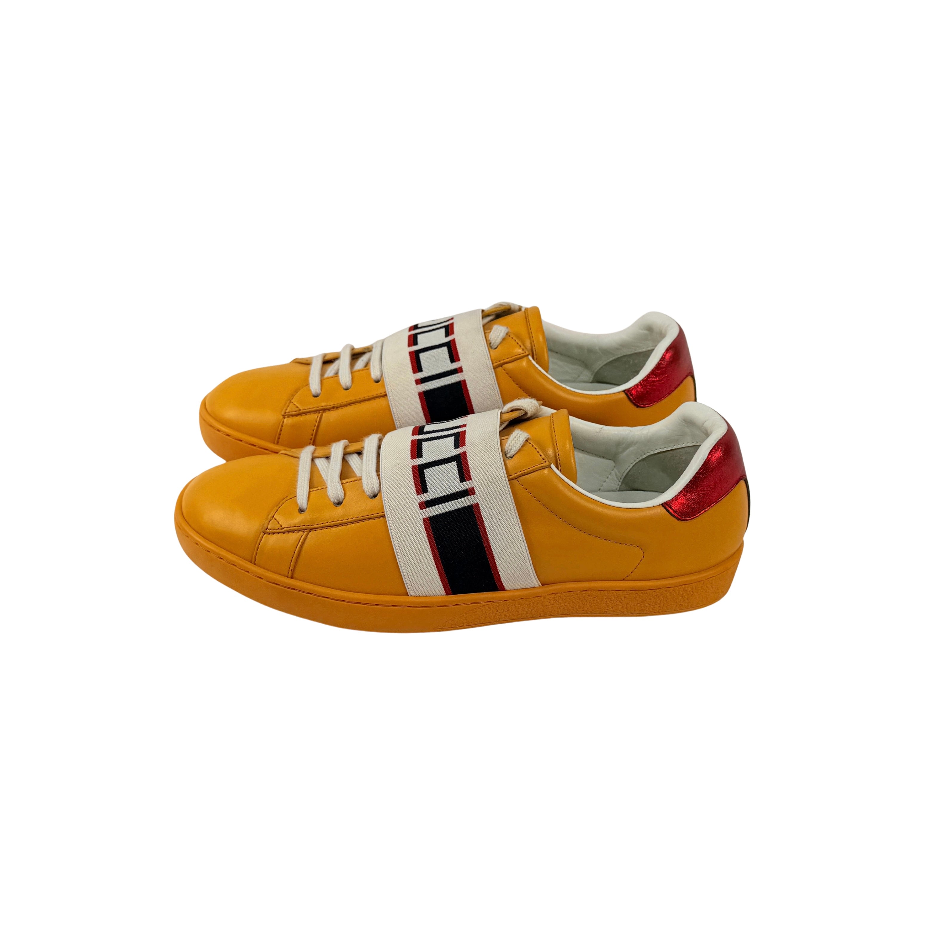 GUCCI Mens Yellow New Ace Elastic Band Leather Flat Low Top Lace Sneakers (Size 41)