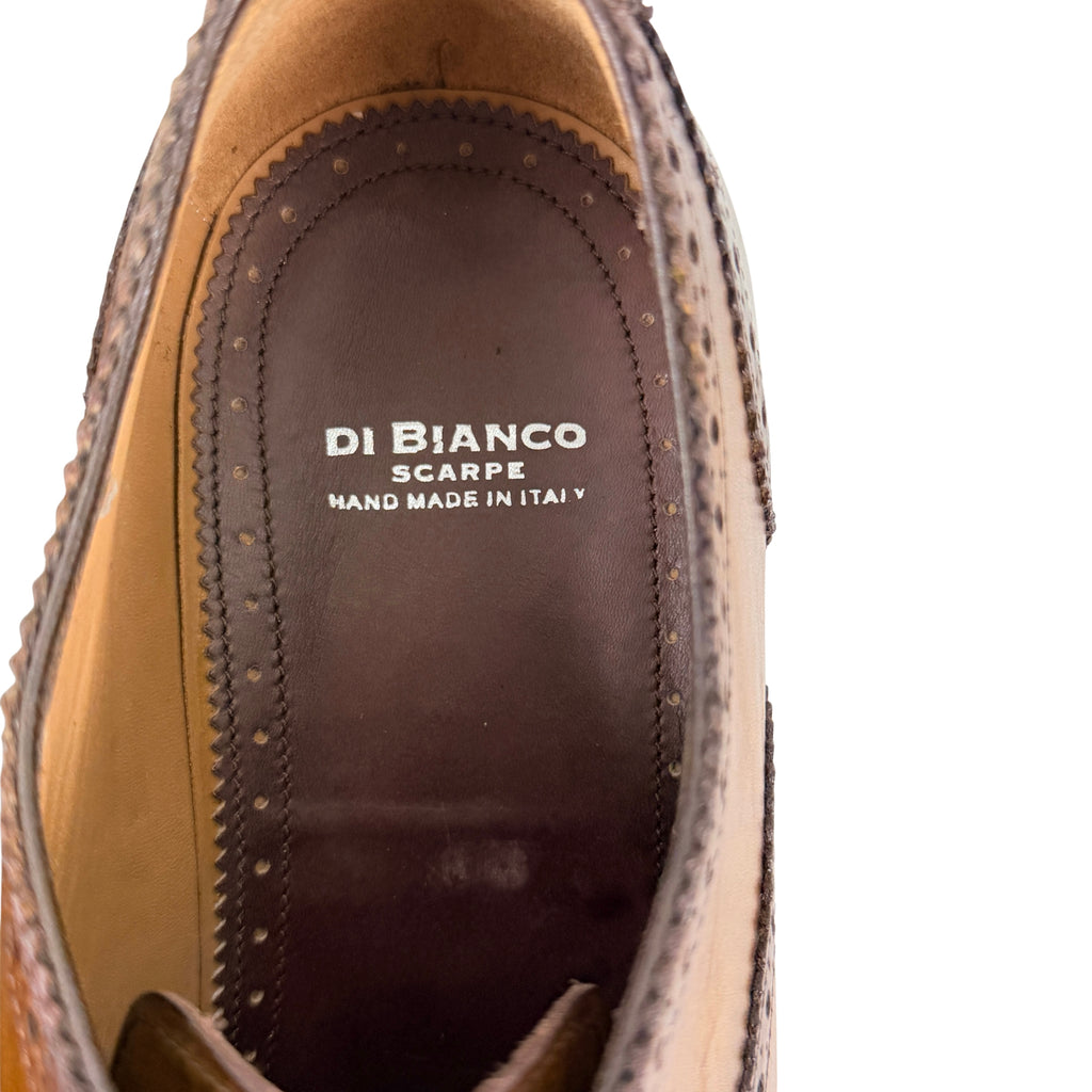 DI BIANCO Oxford/Derby Men's Leather Brogues Dark Tan And Patina Brown Finish(Size 45)