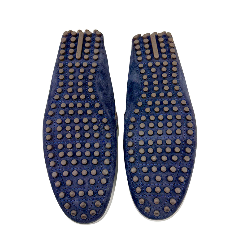 LOUIS VUITTON Hockenheim Loafers/Moccasins in navy blue suede with brown leather (Size 42)