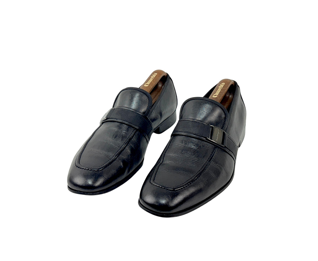 SALVATORE FERRAGAMO-Lavorazione Originale Fabric-Trimmed Leather Loafers/Moccasins (Size 44)