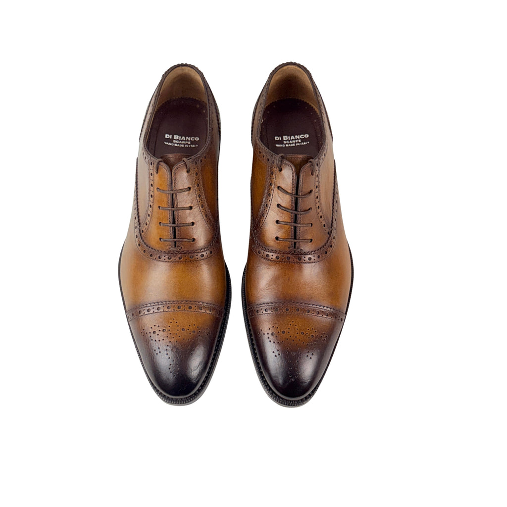 DI BIANCO Oxford/Derby Men's Leather Brogues Dark Tan And Patina Brown Finish(Size 45)