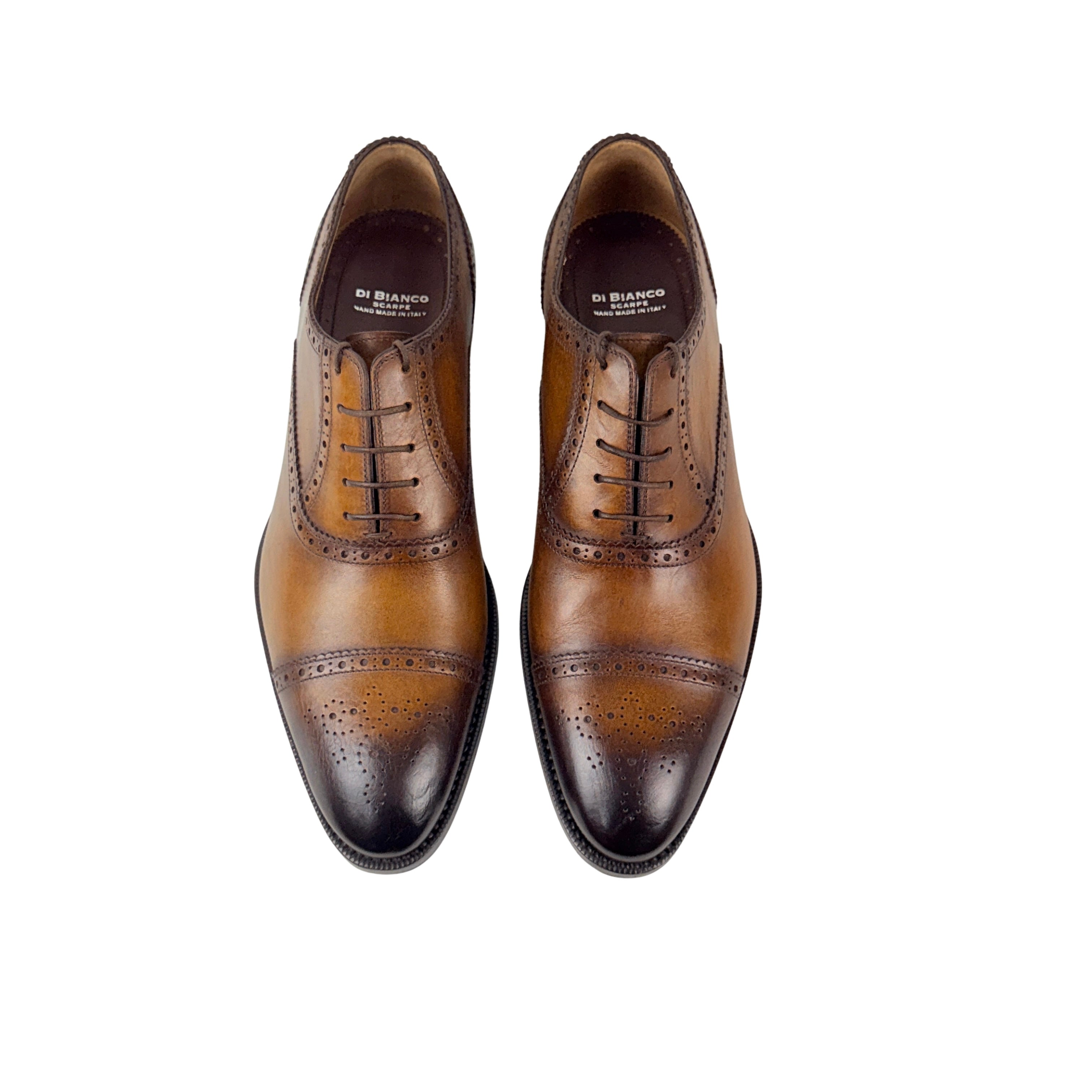 DI BIANCO Oxford/Derby Men's Leather Brogues Dark Tan And Patina Brown Finish(Size 45)
