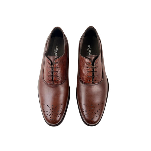 BALMAIN PARIS Men's Brown Leather On The Vamp(Lizard or Snakeskin) Derby/Oxfords (Size 41)