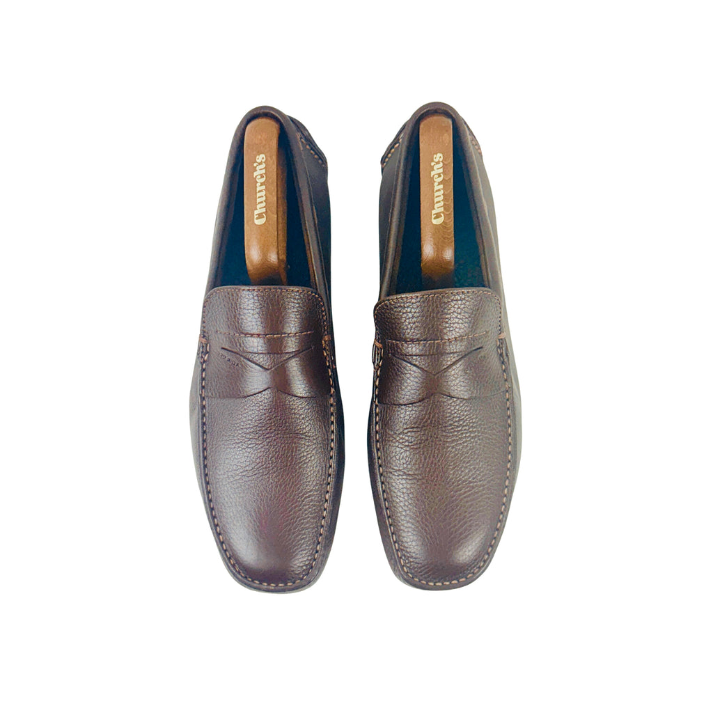 PRADA Grain Leather Brown Penny Loafers/Moccasins/Driving (Size 44)