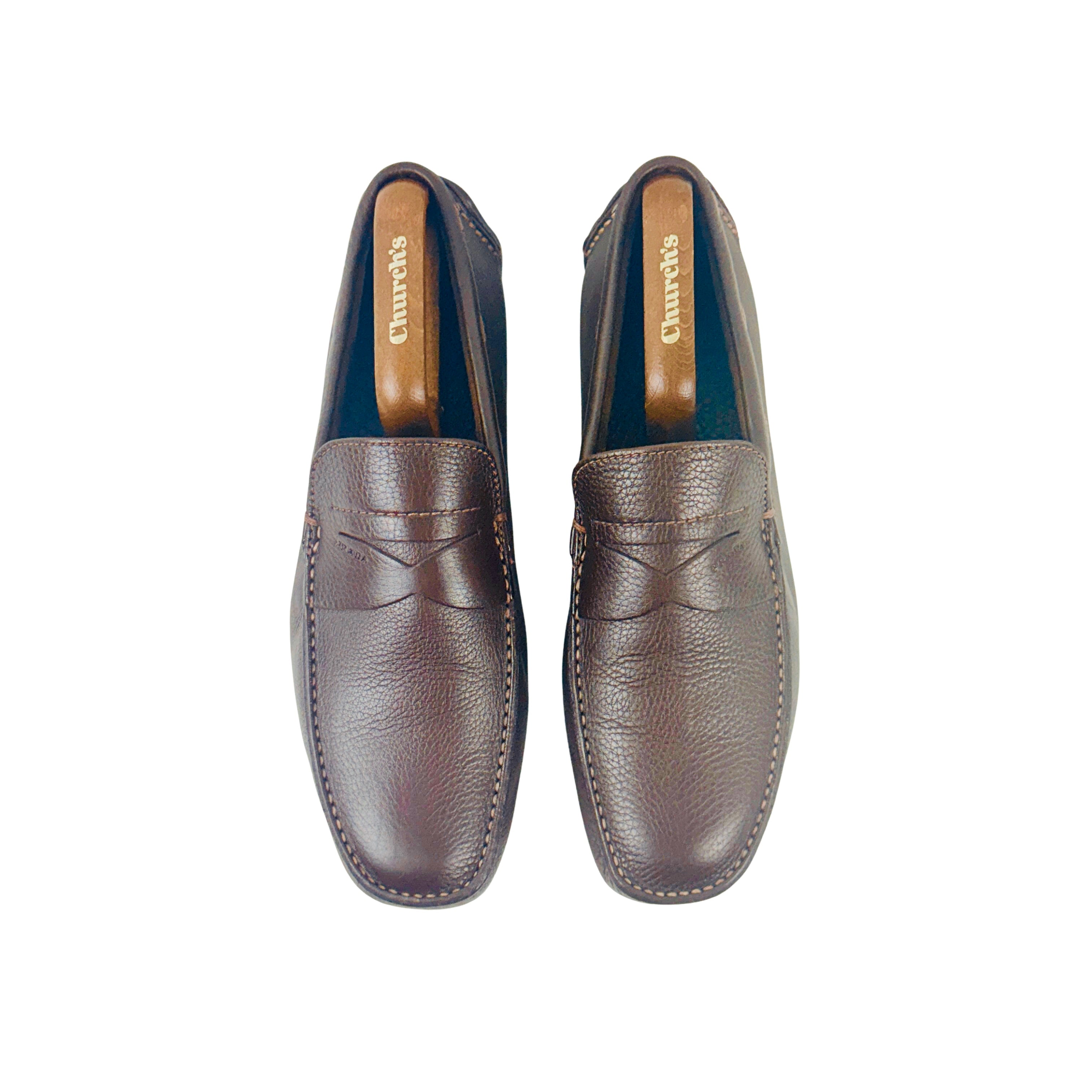 PRADA Grain Leather Brown Penny Loafers/Moccasins/Driving (Size 44)