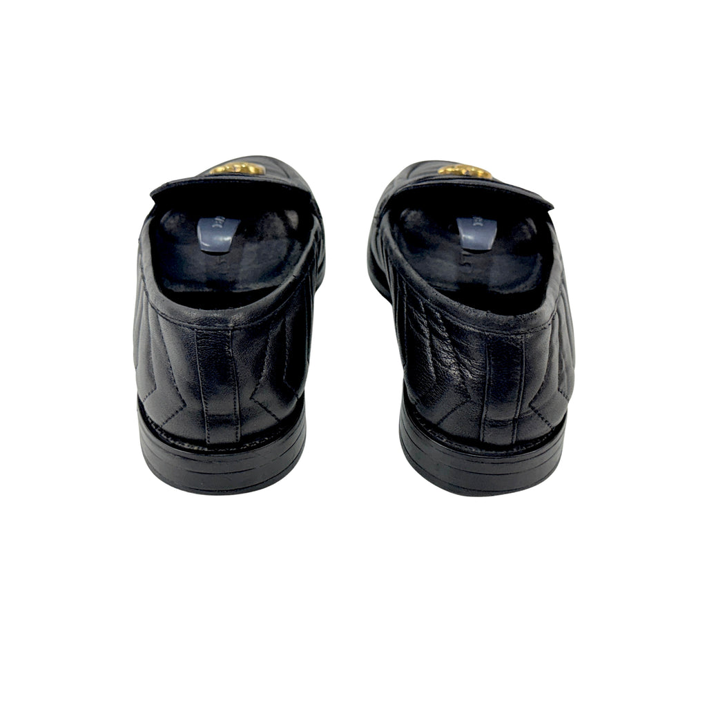 GUCCI Quilted Leather Loafers/Moccasins In Black Double G Logo (Size 39/40)