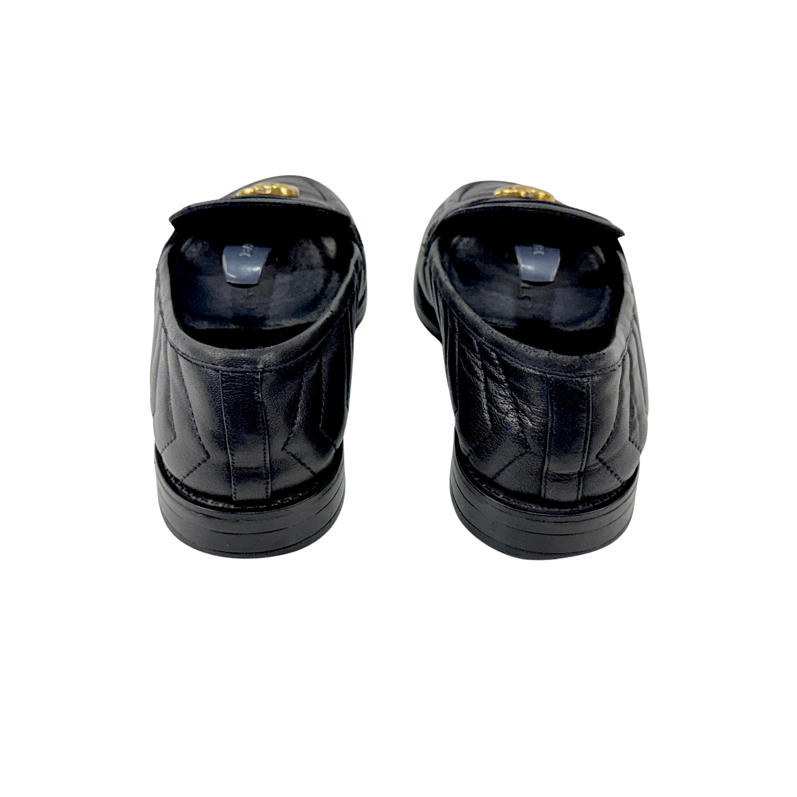 GUCCI Quilted Leather Loafers/Moccasins In Black Double G Logo (Size 39/40)