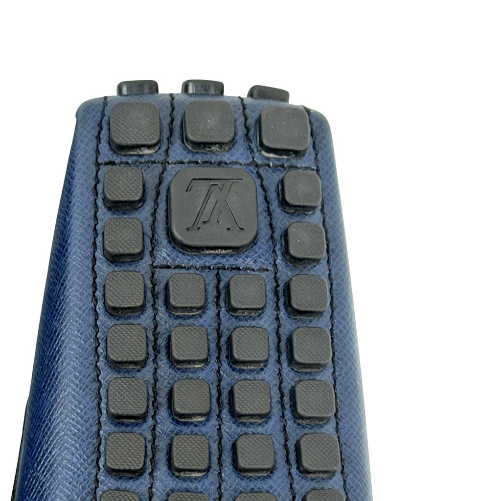LOUIS VUITTON Arizona Driving/Loafer/Moccasins Navy Blue Taiga Leather Silver Hardware (Size 44)