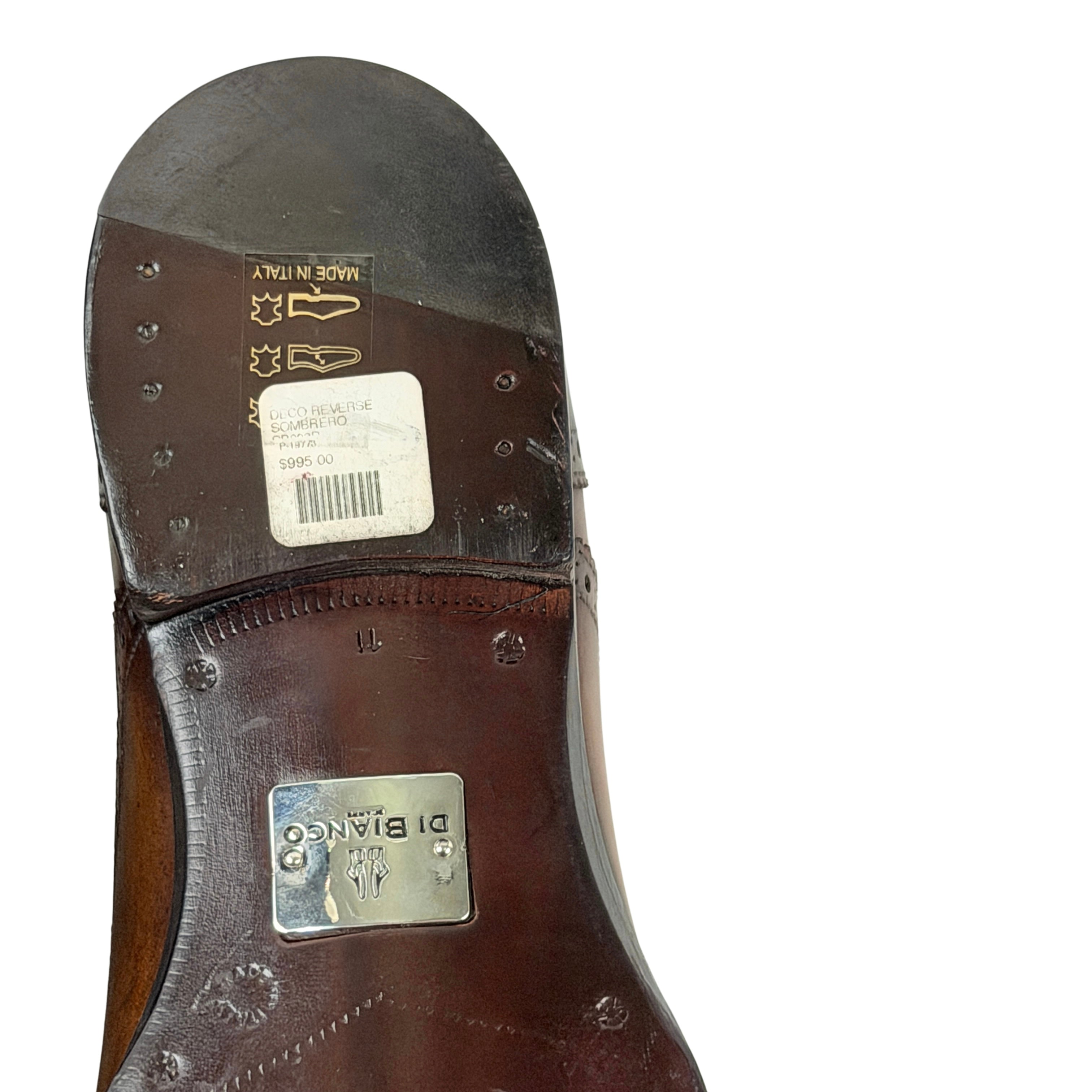 DI BIANCO Oxford/Derby Men's Leather Brogues Dark Tan And Patina Brown Finish(Size 45)