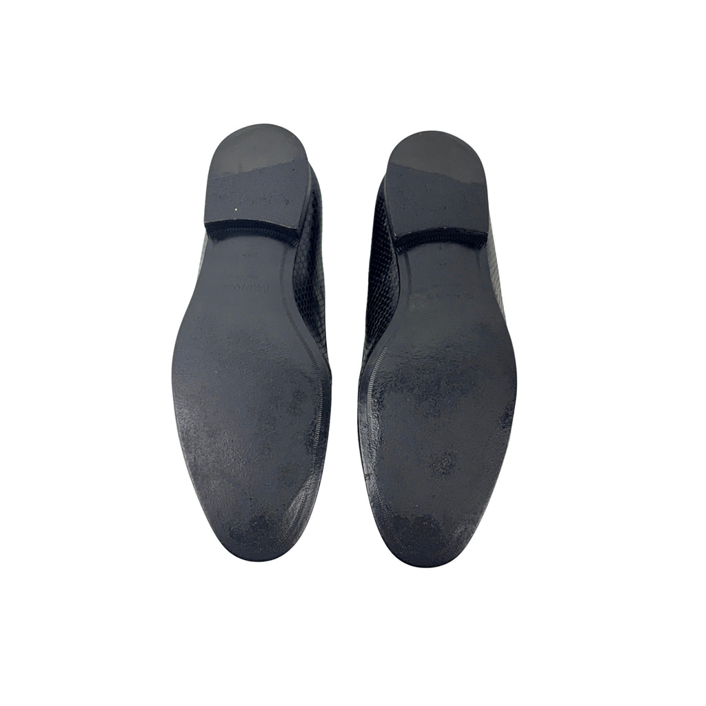 ROBERTO CAVALLI Men's Black Embossed Snakeskin Leather Loafers/Moccasins (Size 44)