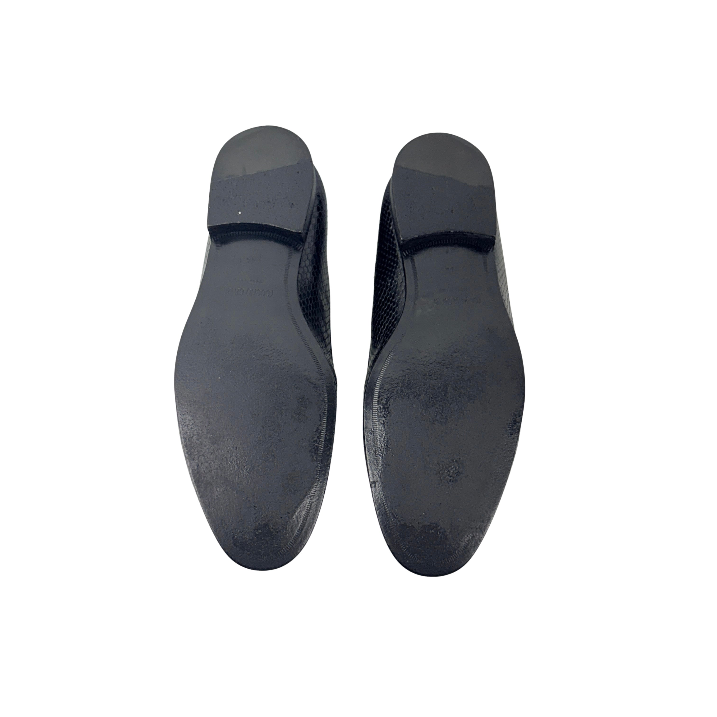 ROBERTO CAVALLI Men's Black Embossed Snakeskin Leather Loafers/Moccasins (Size 44)