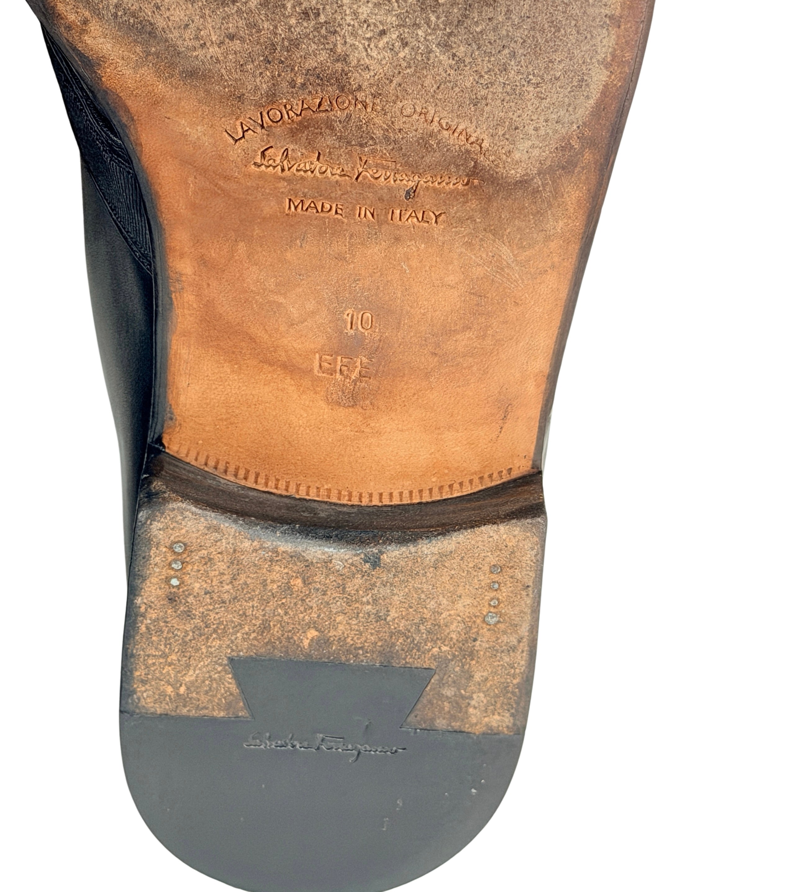 SALVATORE FERRAGAMO-Lavorazione Originale Fabric-Trimmed Leather Loafers/Moccasins (Size 44)