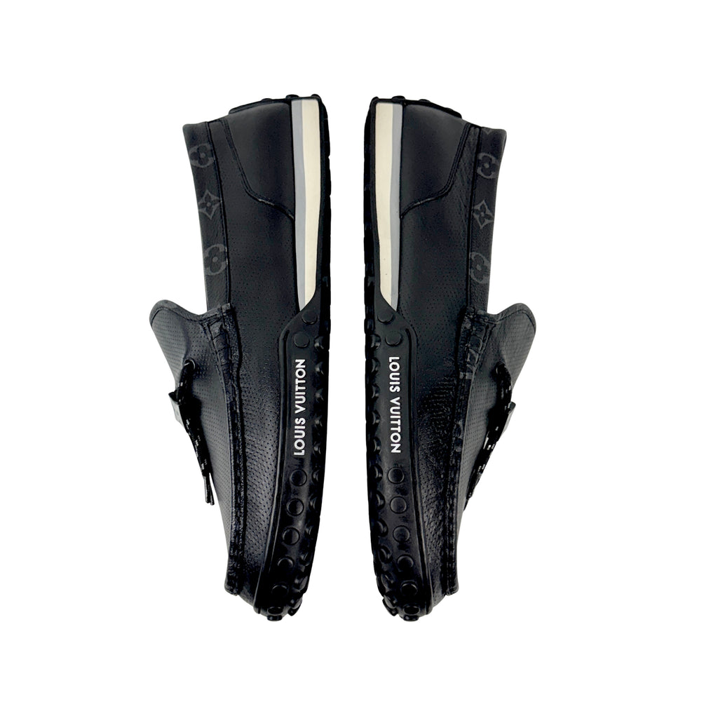 LOUIS VUITTON LV Racer Moccasins/Loafers (Size 45) crafted from supple, perforated calf leather with coordinating Monogram-canvas