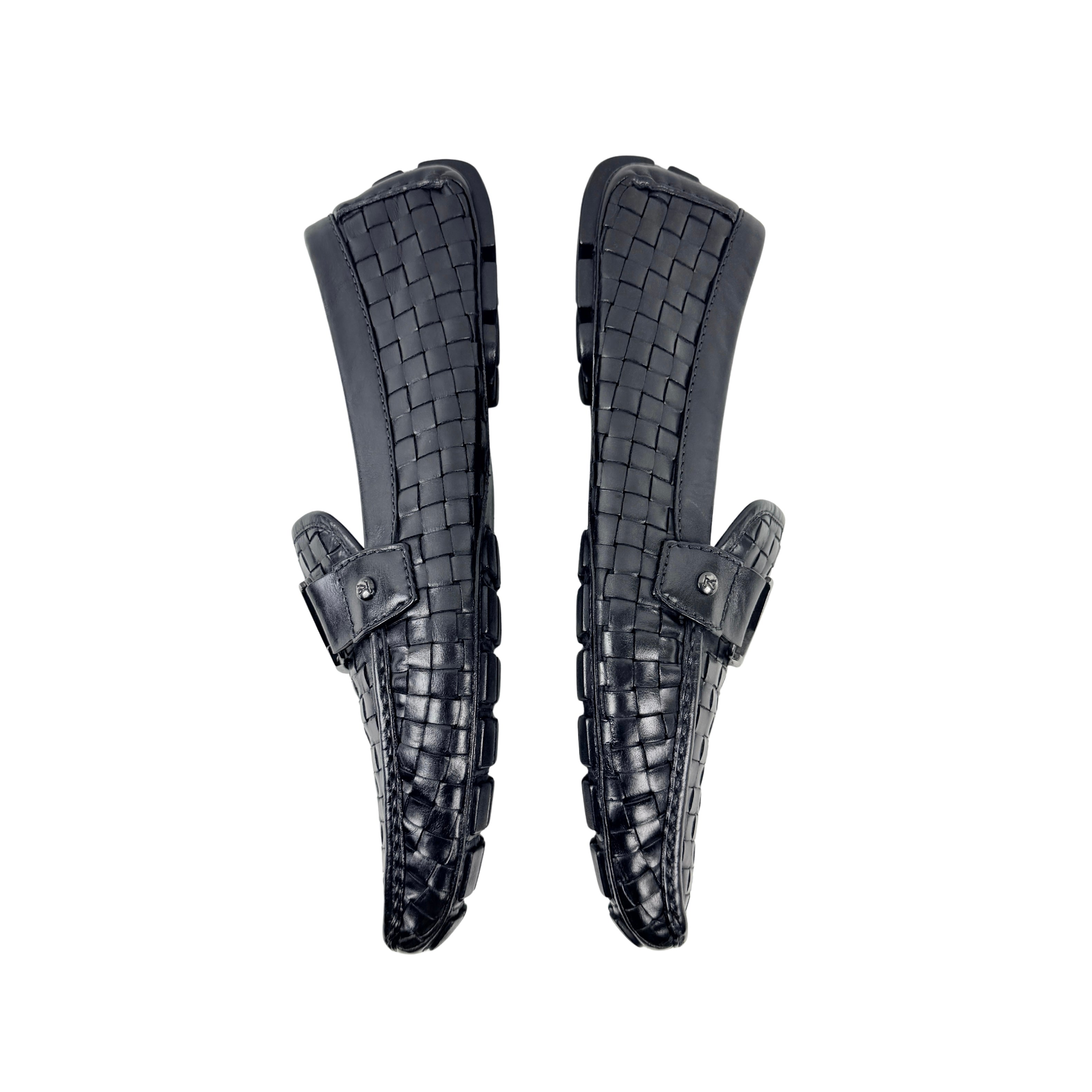 LOUIS VUITTON Black Woven Leather Monte Carlo Loafers/Moccasins(Size 46)