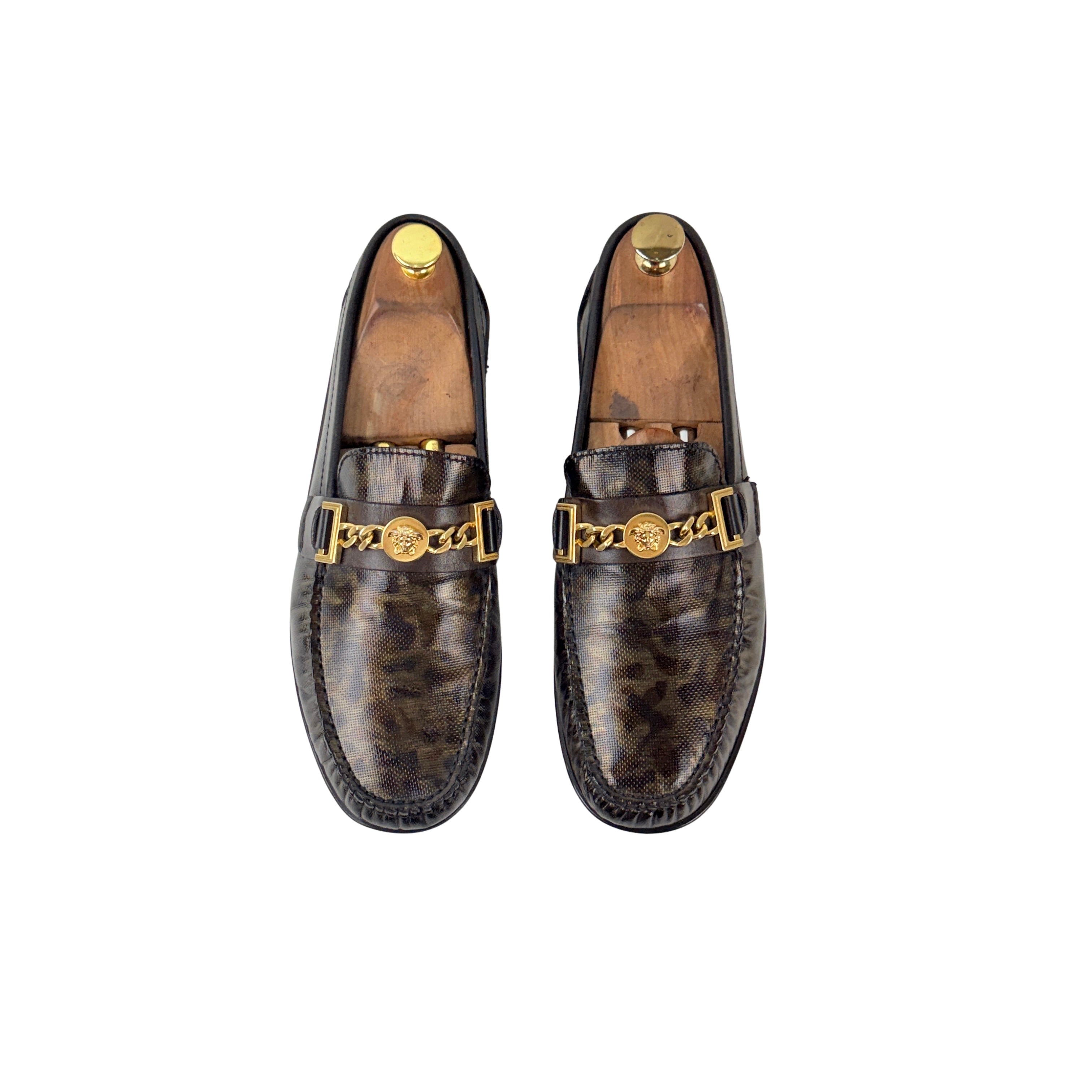 VERSACE Patent Leather Camouflage Leopard Inspired Print Leather Loafers/Moccasins (Size 42)