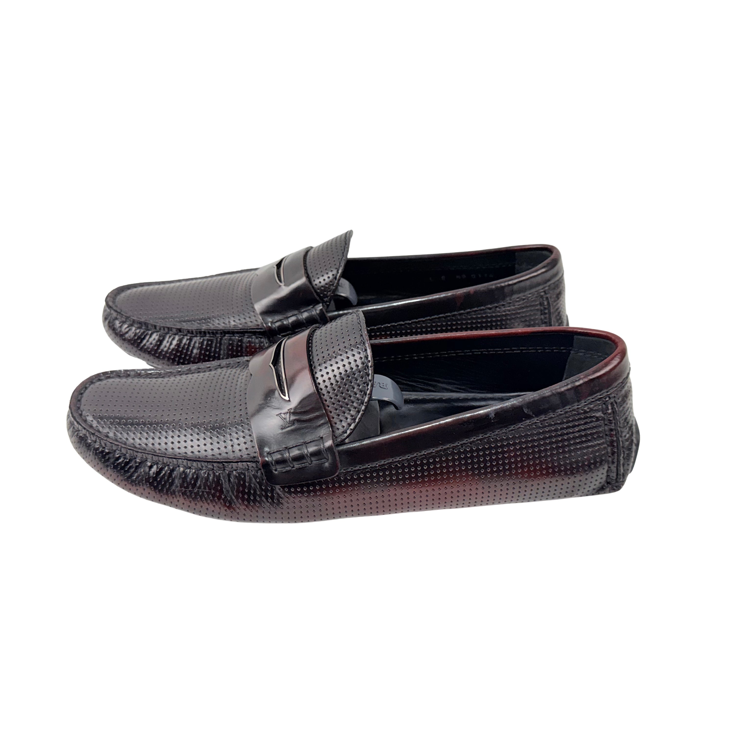 LOUIS VUITTON Two-Tone/Burgundy Perforated Leather Penny Loafers/Moccasins (Size 42)
