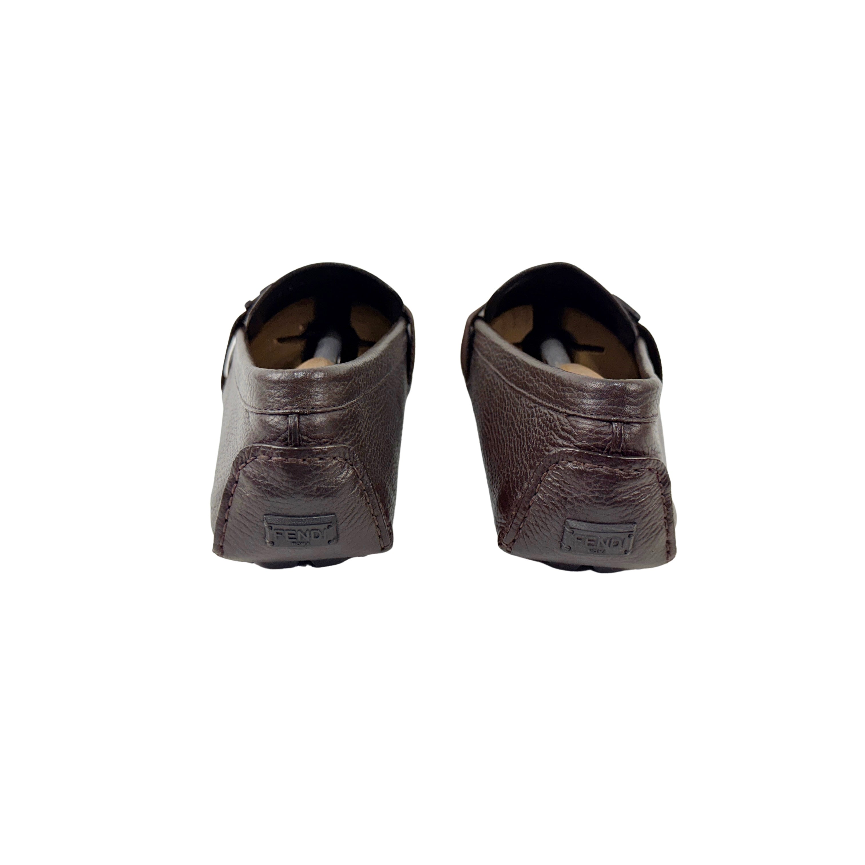 FENDI Men's Brown FF Metal Logo Loafers/Moccasins (Size 43)