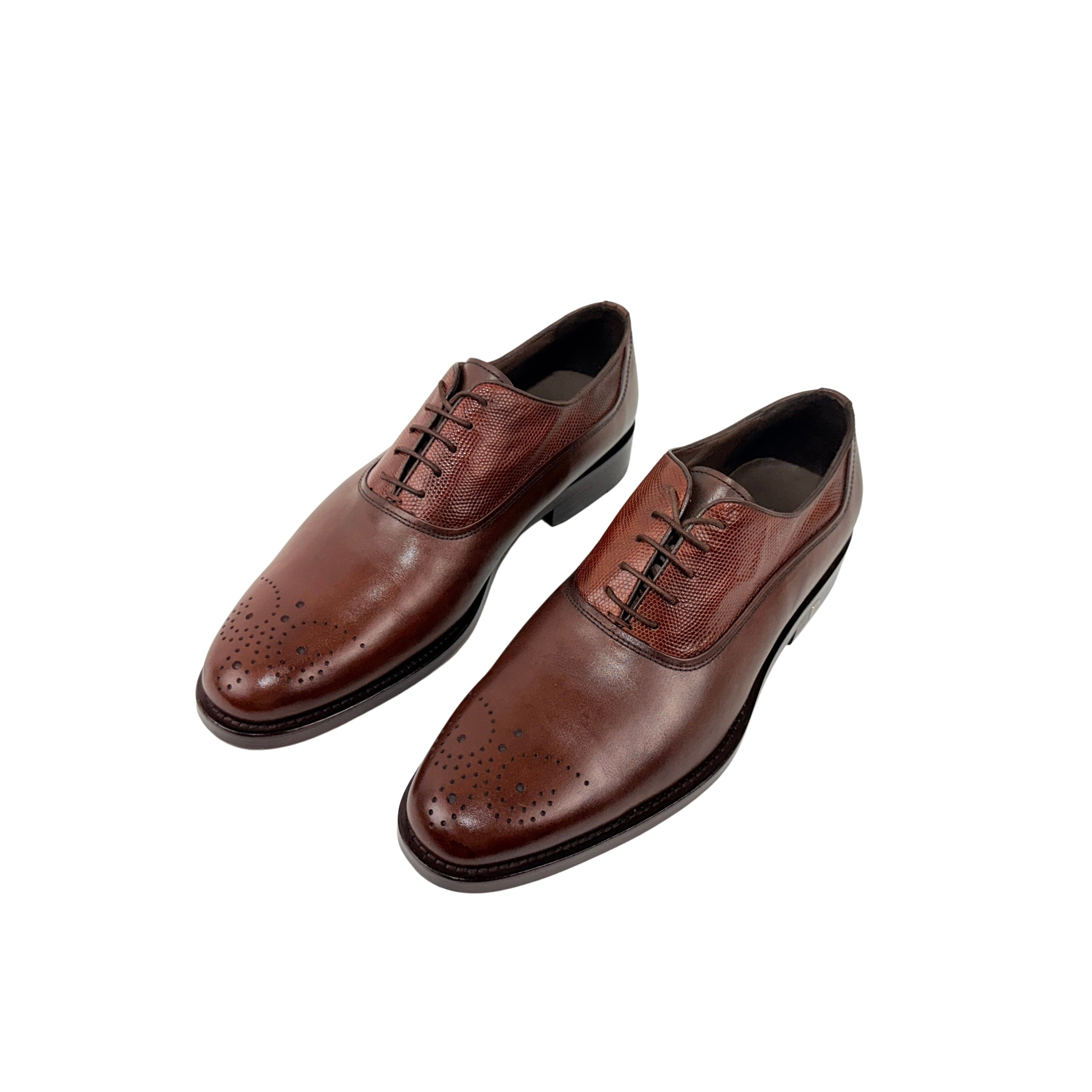 BALMAIN PARIS Men's Brown Leather On The Vamp(Lizard or Snakeskin) Derby/Oxfords (Size 41)