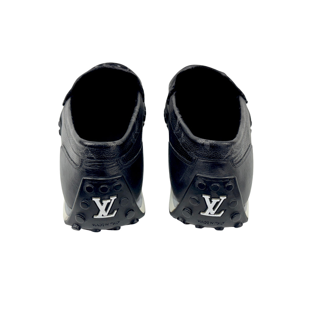 LOUIS VUITTON LV Racer Moccasins/Loafers (Size 45) crafted from supple, perforated calf leather with coordinating Monogram-canvas