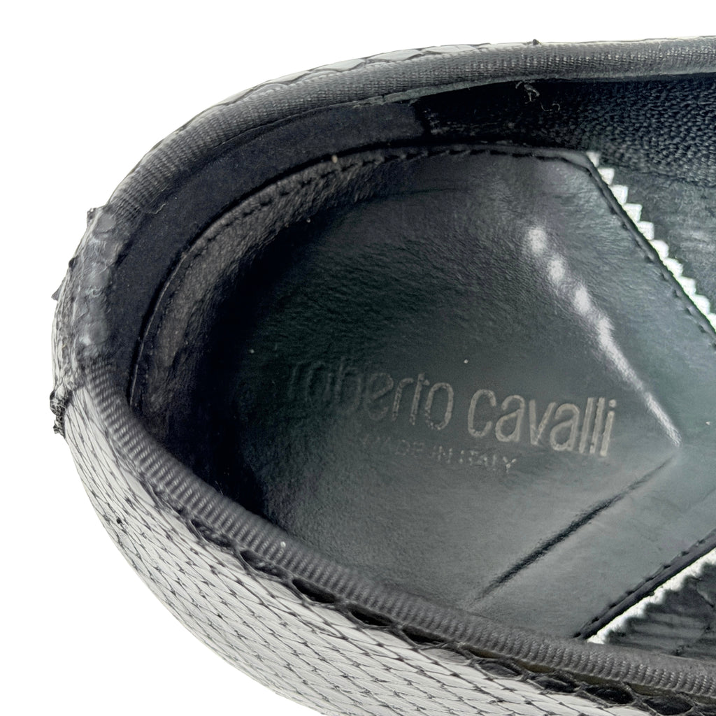 ROBERTO CAVALLI Men's Black Embossed Snakeskin Leather Loafers/Moccasins (Size 44)