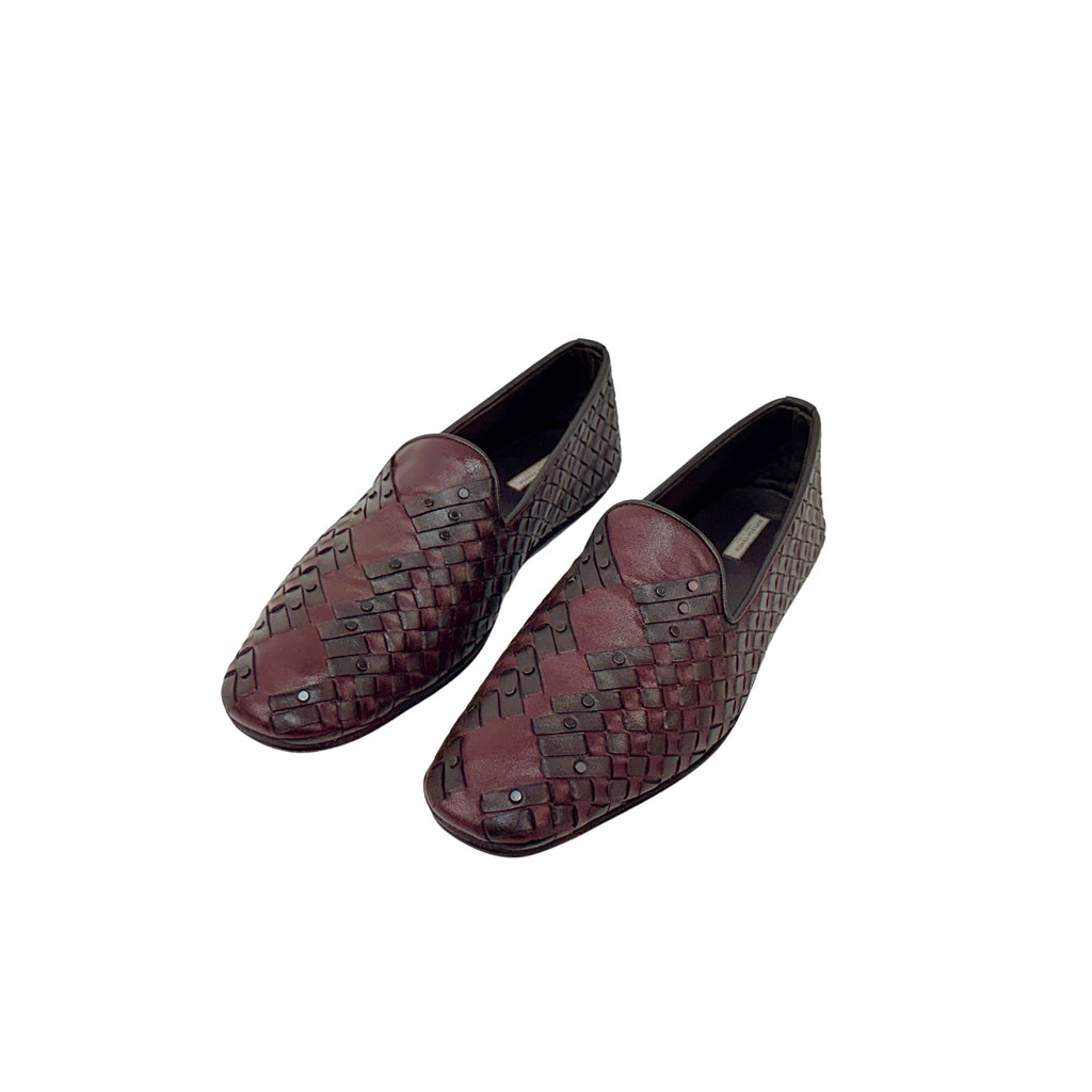 BOTTEGA VENETA Intrecciato Weave Leather Palazzo Loafers/Moccasins Burgundy Colour (Size 42)