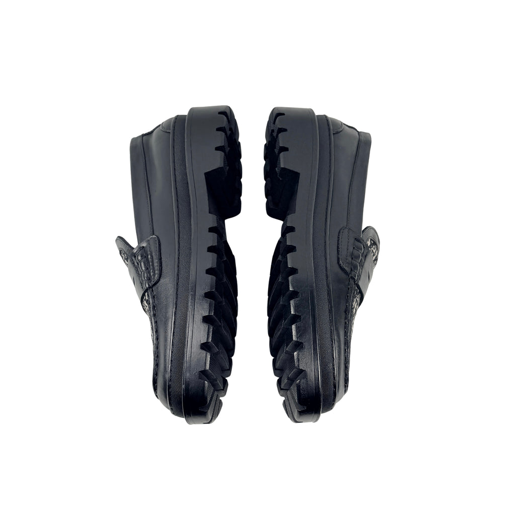 CHRISTIAN DIOR Black Leather Oblique Jacquard Explorer Loafers/Moccasins (Size 42)