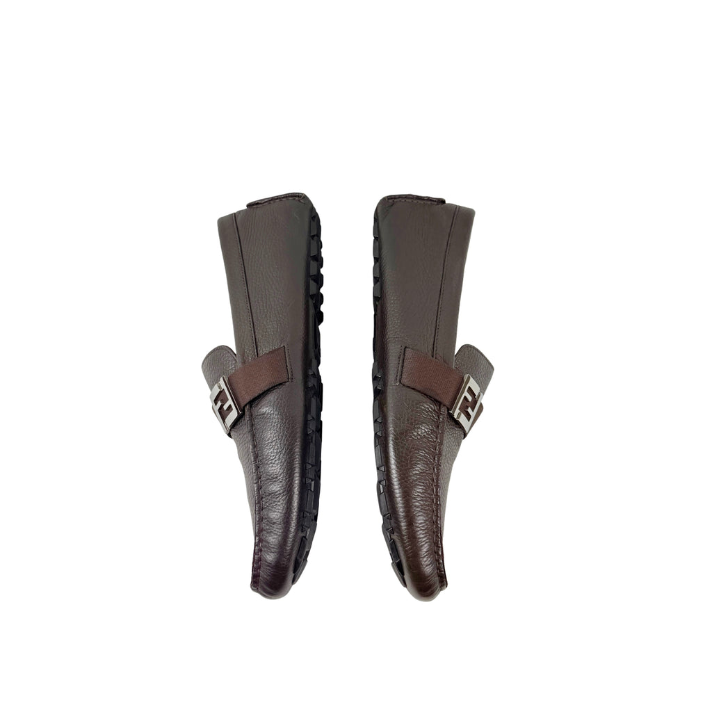 FENDI Men's Brown FF Metal Logo Loafers/Moccasins (Size 43)