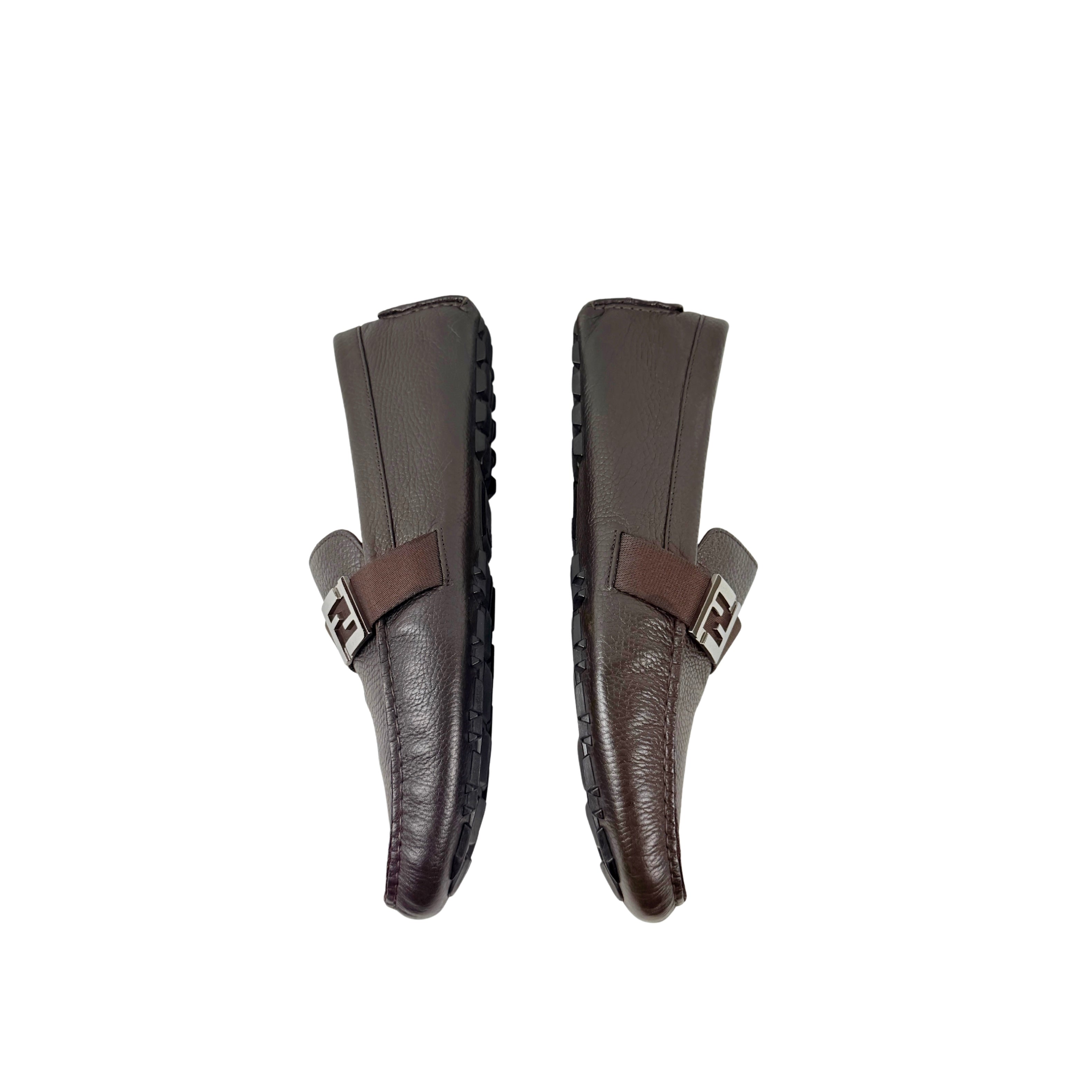 FENDI Men's Brown FF Metal Logo Loafers/Moccasins (Size 43)