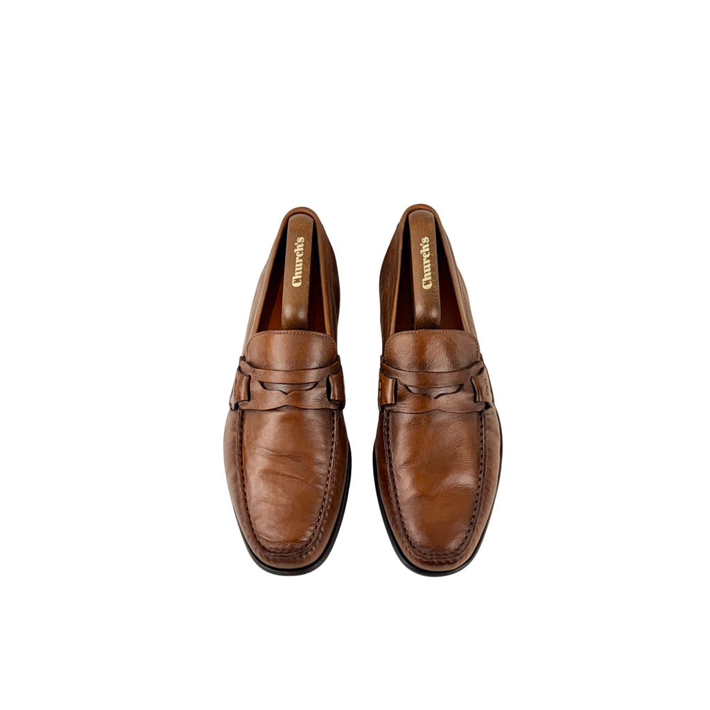 SANTONI Penny Loafers/Moccasins Crafted In Brown Leather With Their Signature Orange Lining (Size 44)