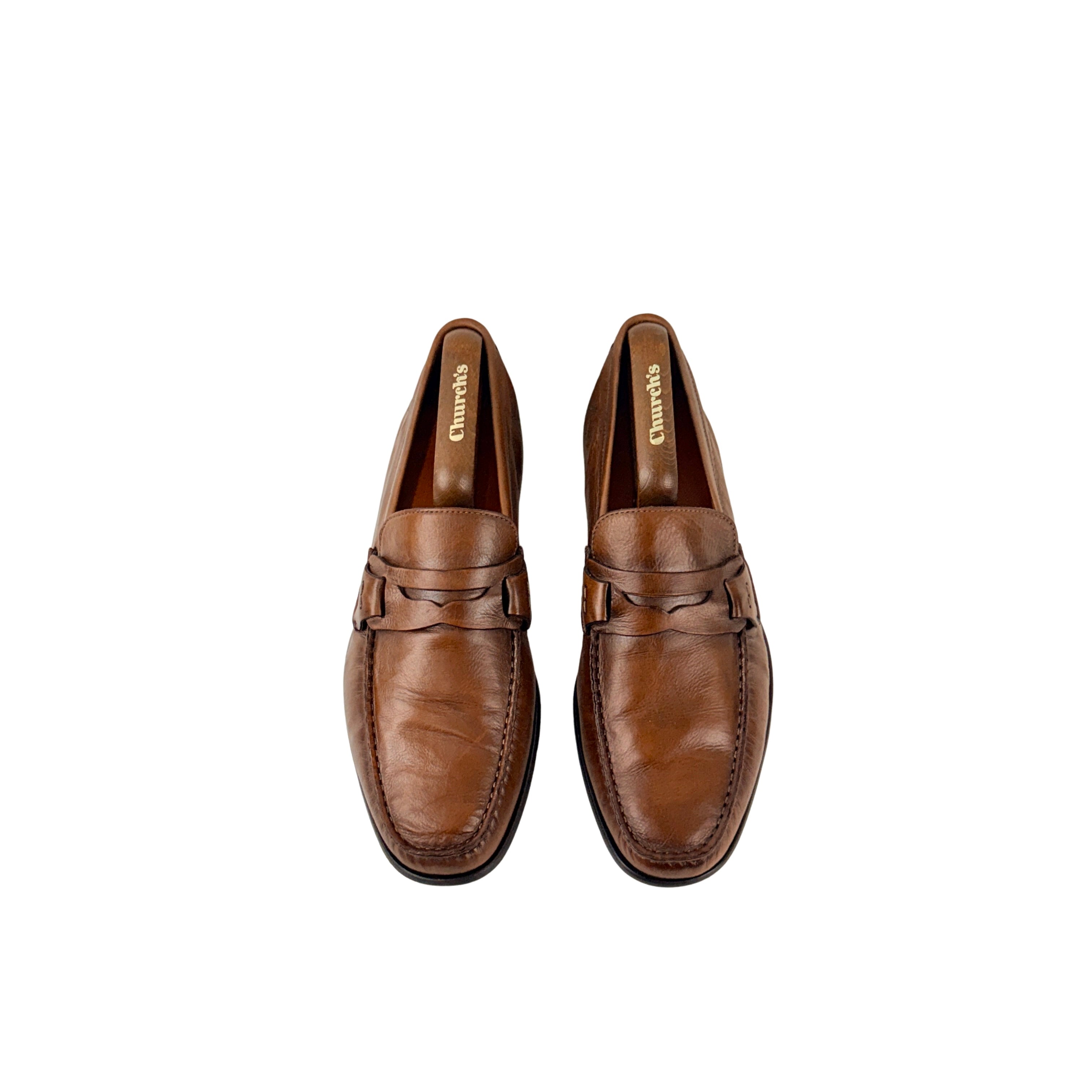 SANTONI Penny Loafers/Moccasins Crafted In Brown Leather With Their Signature Orange Lining (Size 44)