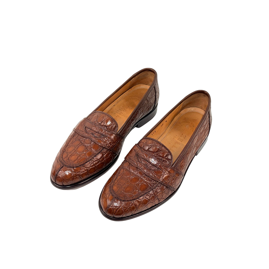 ZELLI ITALIA 119-CGN TUSCANY Crocodile Penny Loafers/Moccasins, Cognac (Size 45)