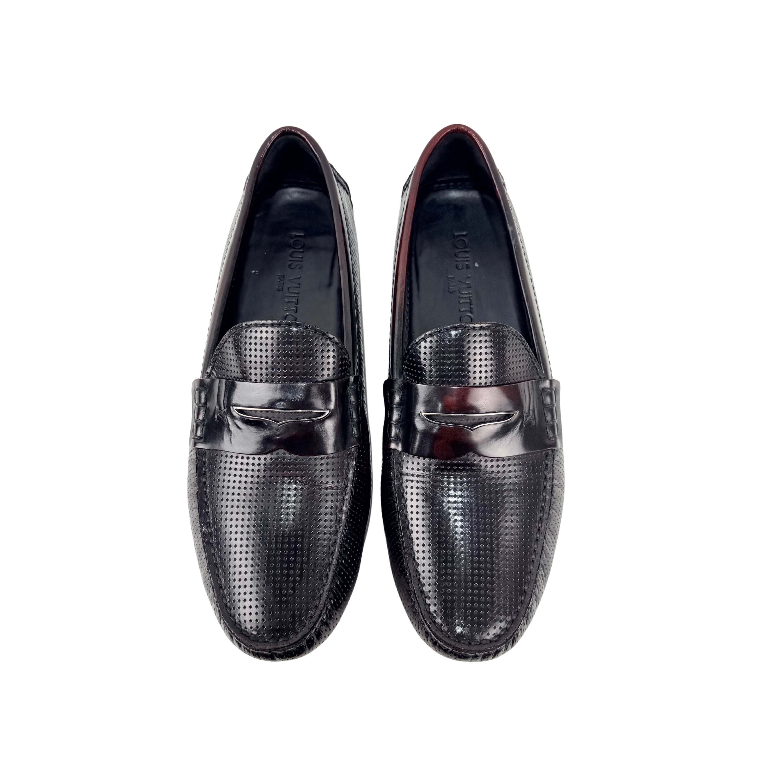 LOUIS VUITTON Two-Tone/Burgundy Perforated Leather Penny Loafers/Moccasins (Size 42)